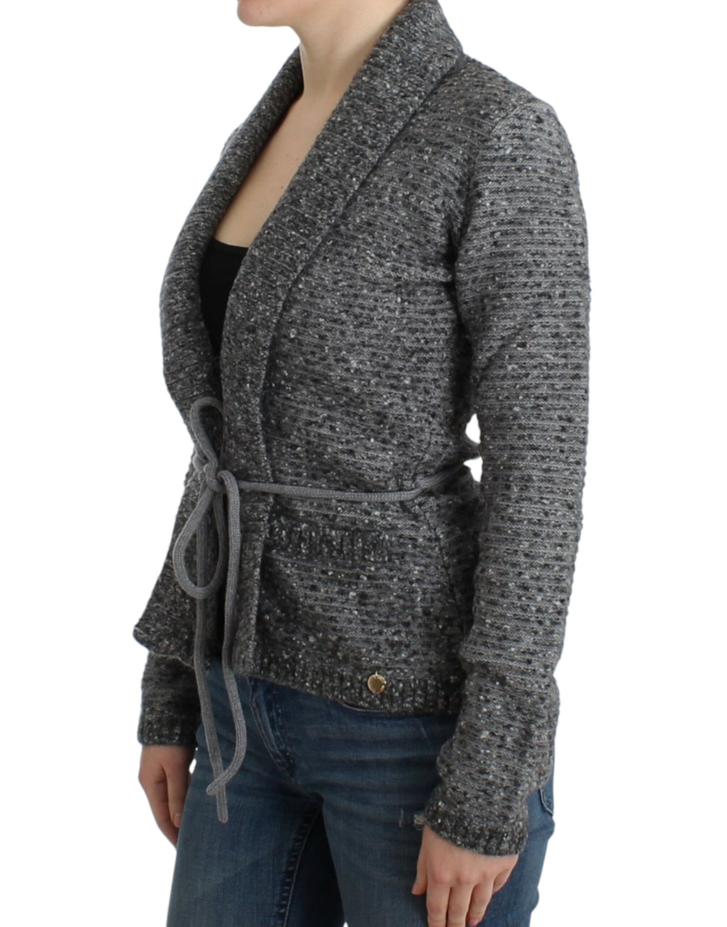 Elegant Gray Wool Blend Cardigan - GLAMHUB BOUTIQUE 