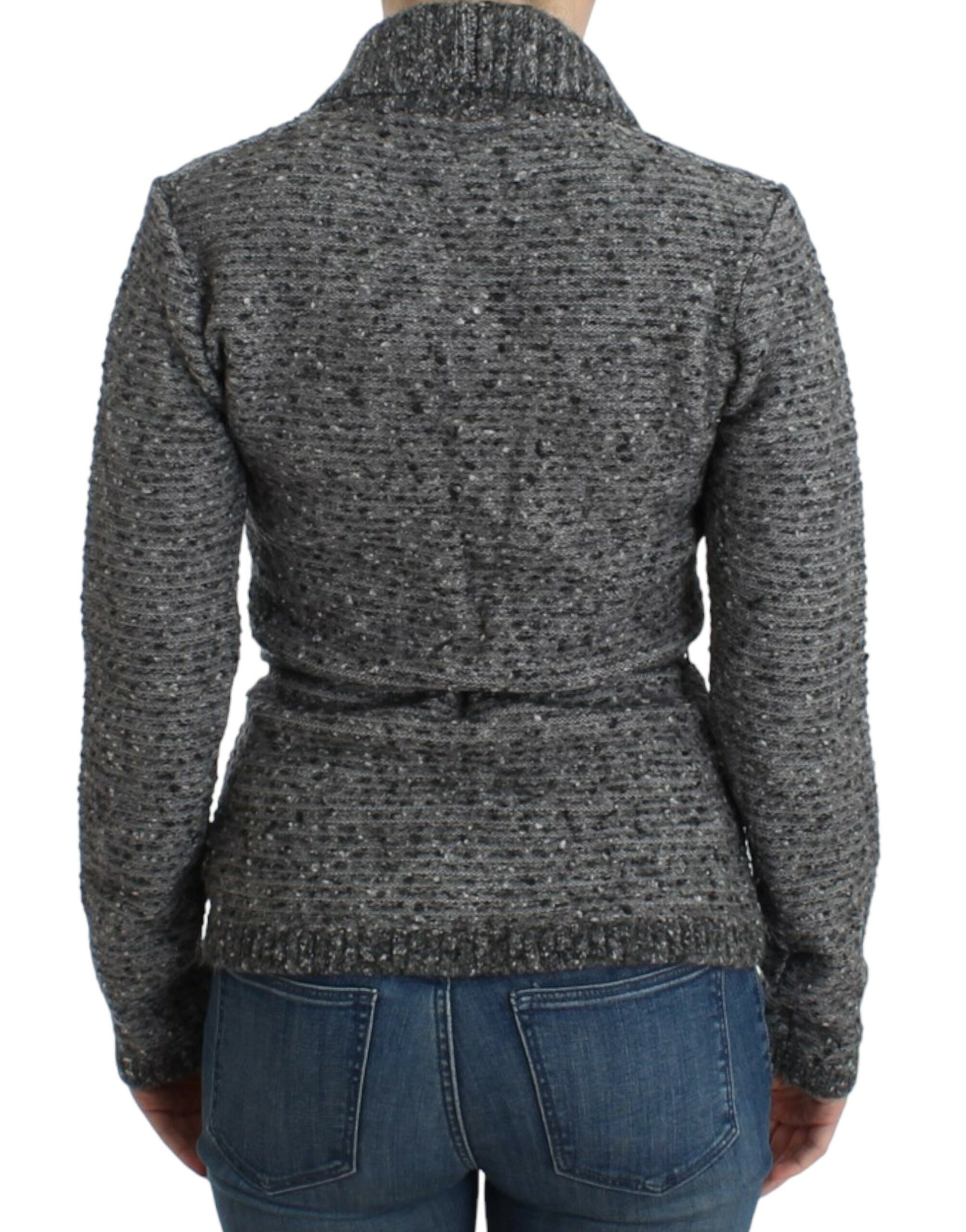 Elegant Gray Wool Blend Cardigan - GLAMHUB BOUTIQUE 