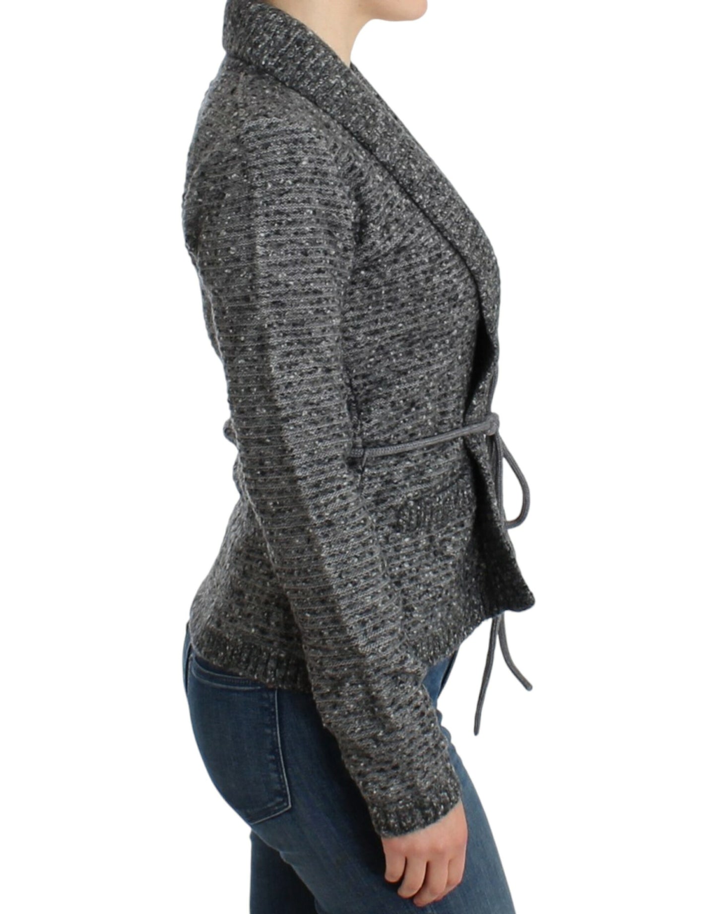 Elegant Gray Wool Blend Cardigan - GLAMHUB BOUTIQUE 