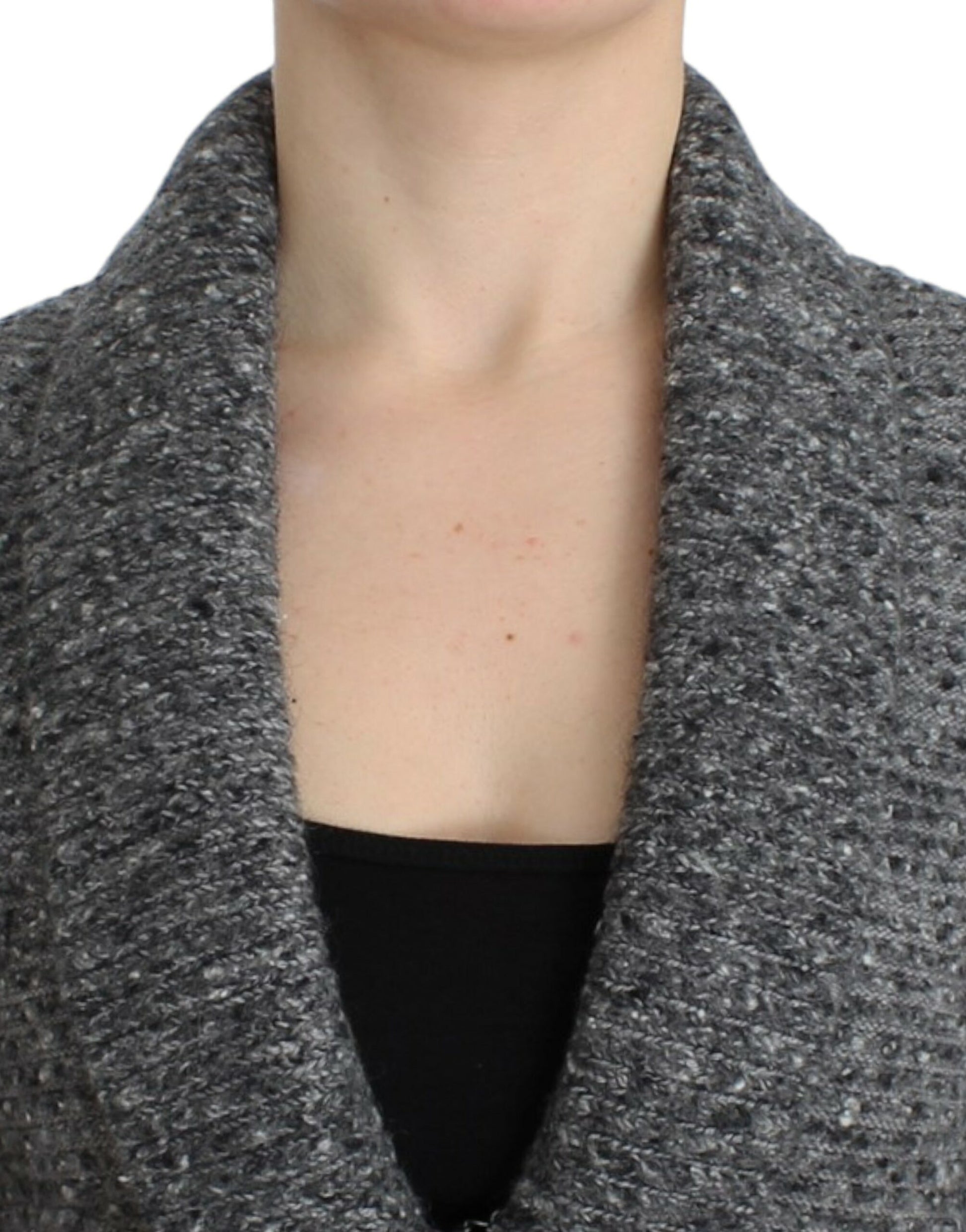 Elegant Gray Wool Blend Cardigan - GLAMHUB BOUTIQUE 