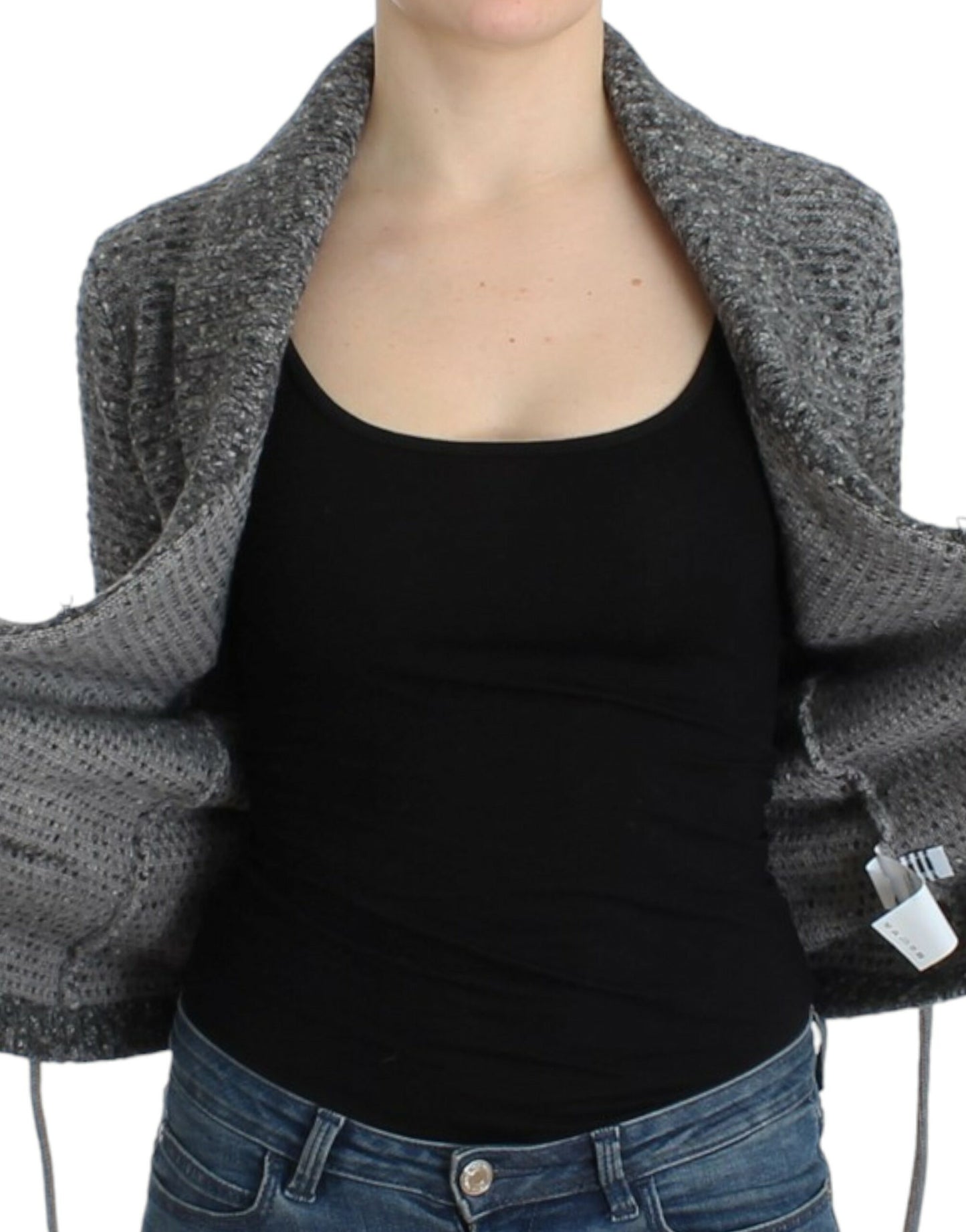 Elegant Gray Wool Blend Cardigan - GLAMHUB BOUTIQUE 