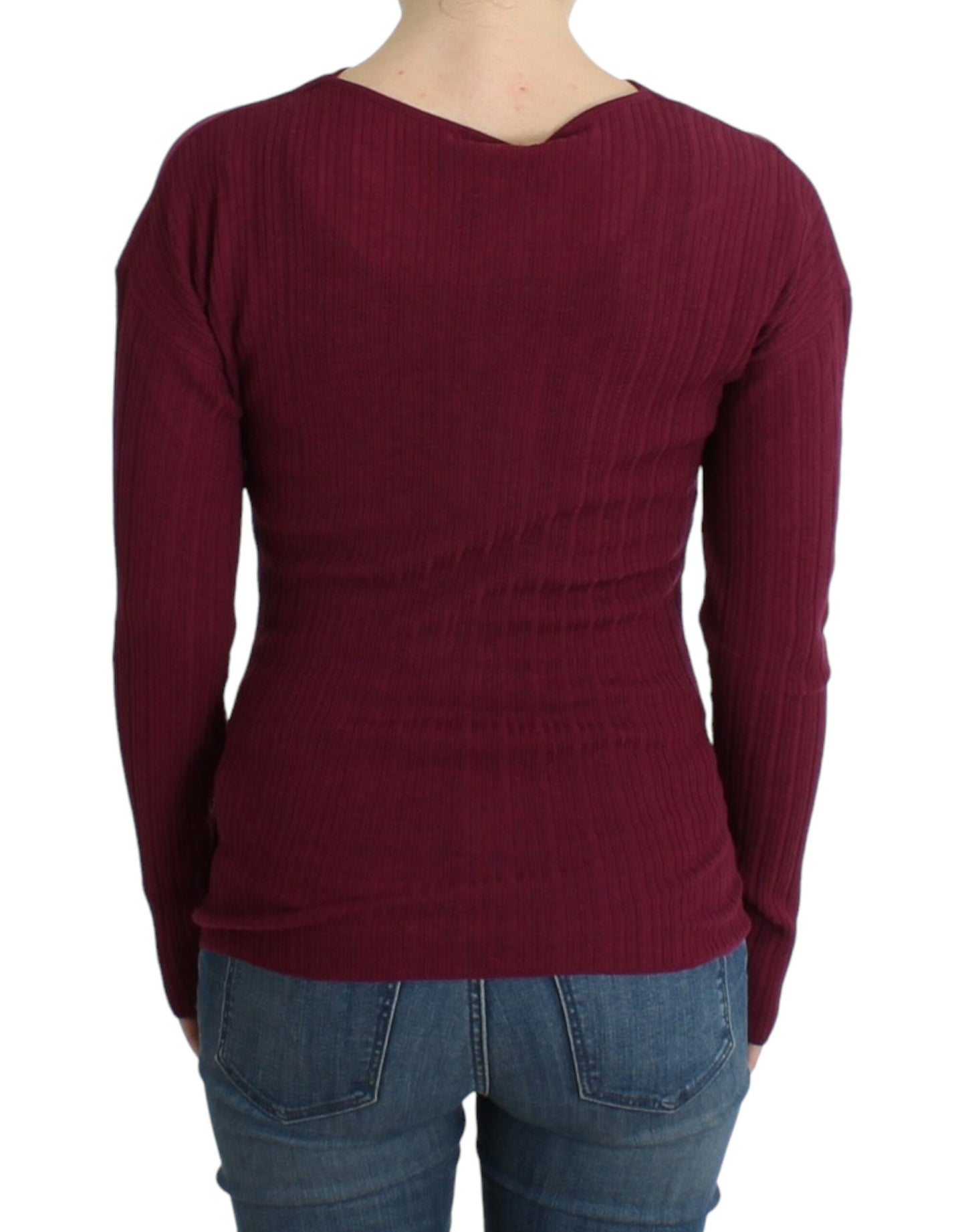 Elegant Purple Keyhole Wool Sweater - GLAMHUB BOUTIQUE 