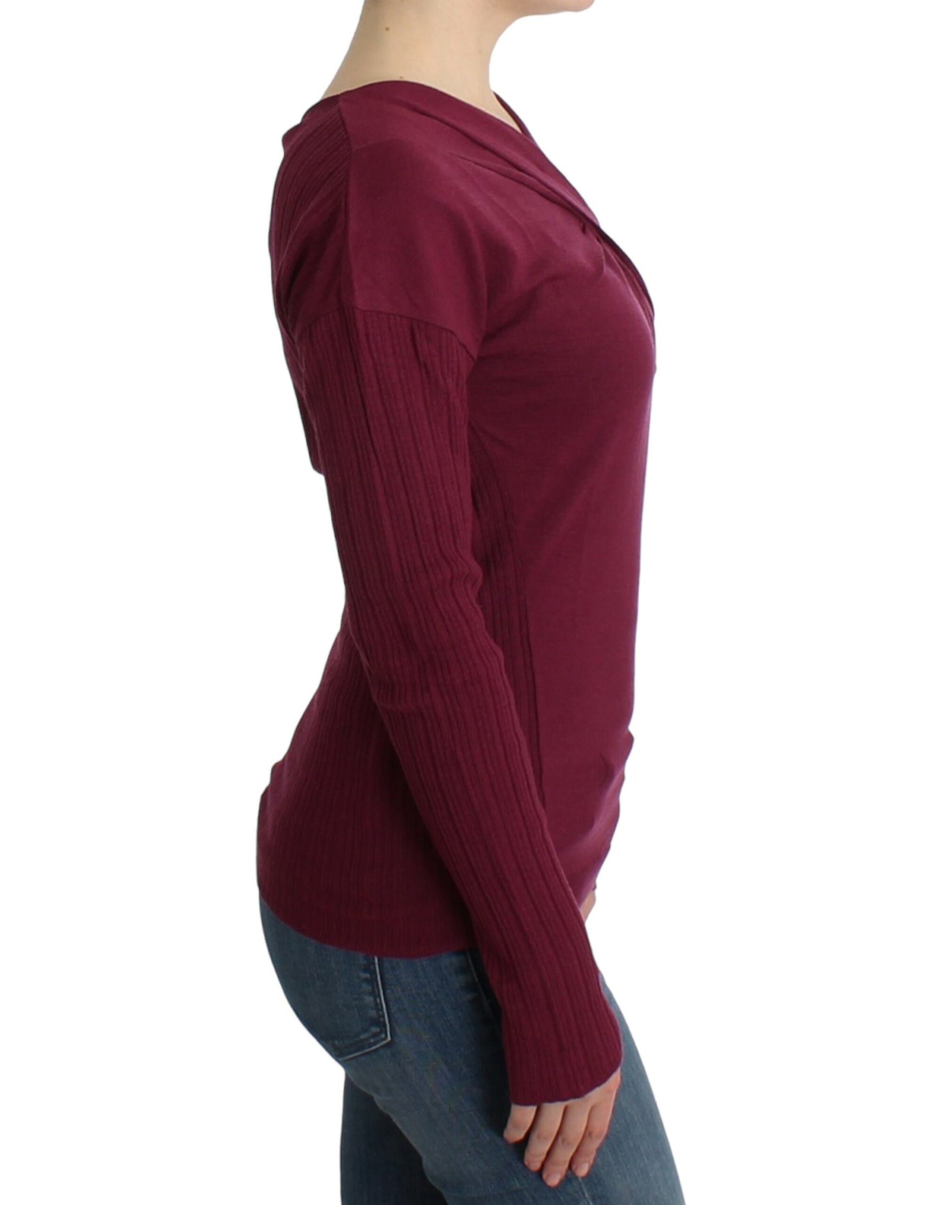 Elegant Purple Keyhole Wool Sweater - GLAMHUB BOUTIQUE 