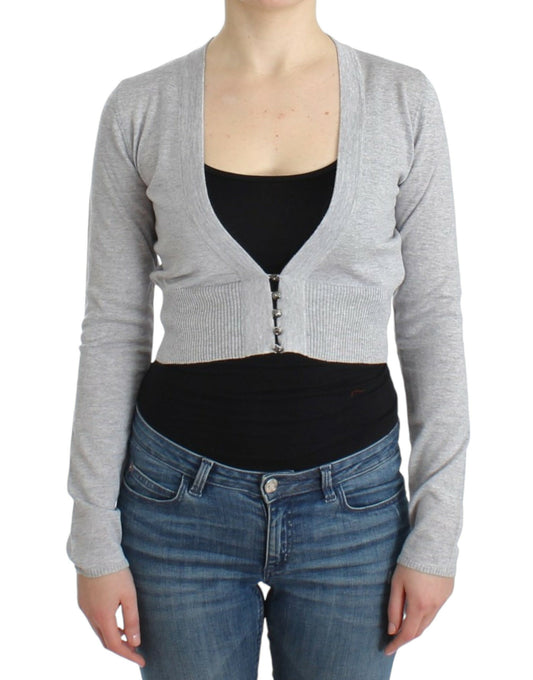 Cropped Virgin Wool Cardigan in Chic Gray - GLAMHUB BOUTIQUE 