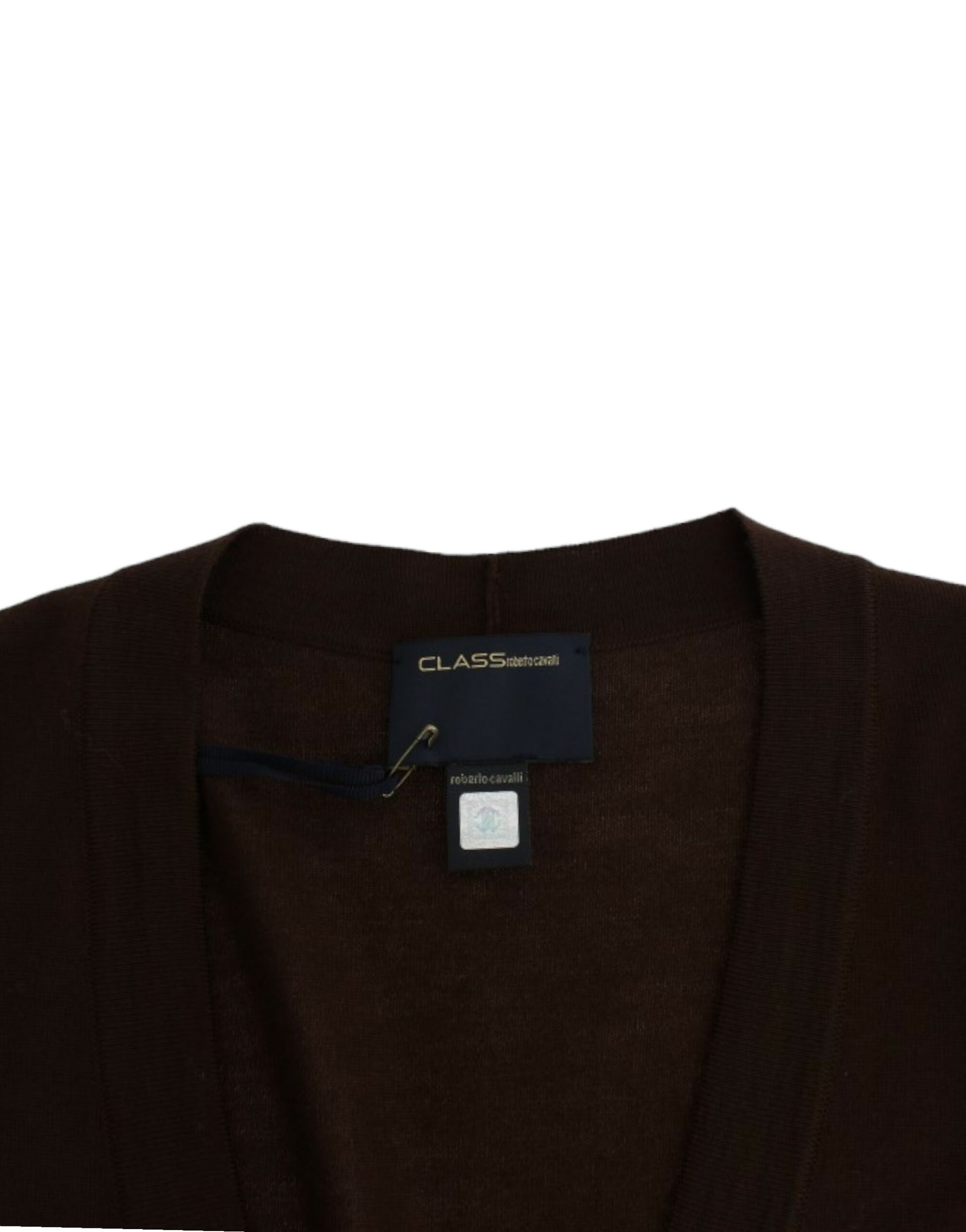 Elegant Brown Virgin Wool Cropped Cardigan - GLAMHUB BOUTIQUE 