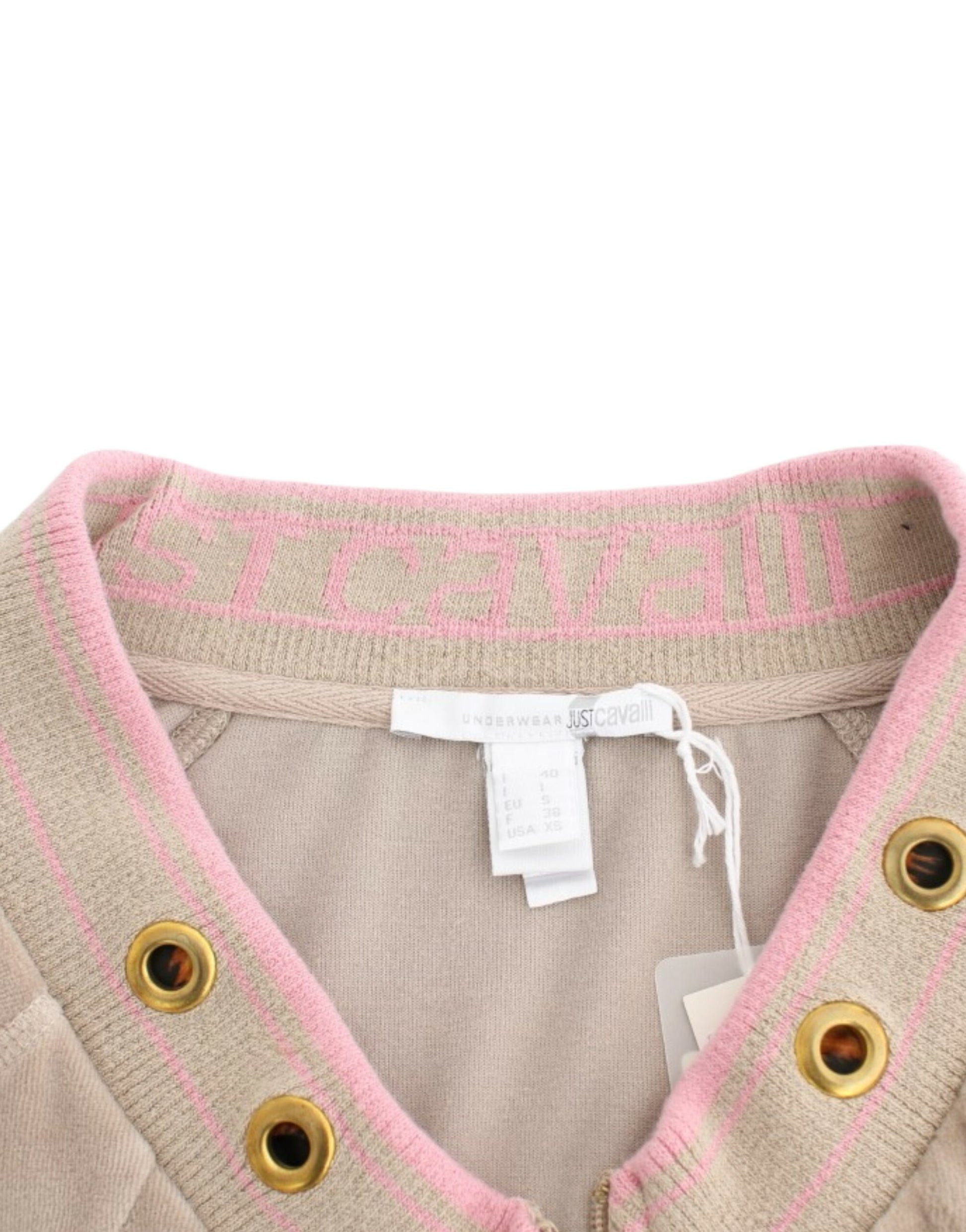 Beige Zip Cardigan with Gold Tone Accents - GLAMHUB BOUTIQUE 