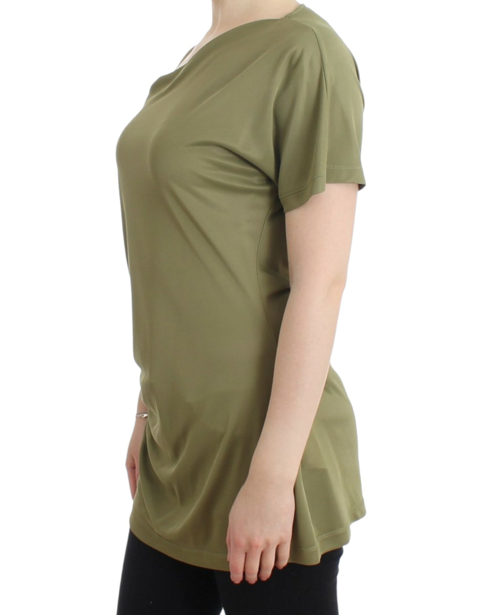 Elegant Green Jersey Blouse with Gold Accents - GLAMHUB BOUTIQUE 