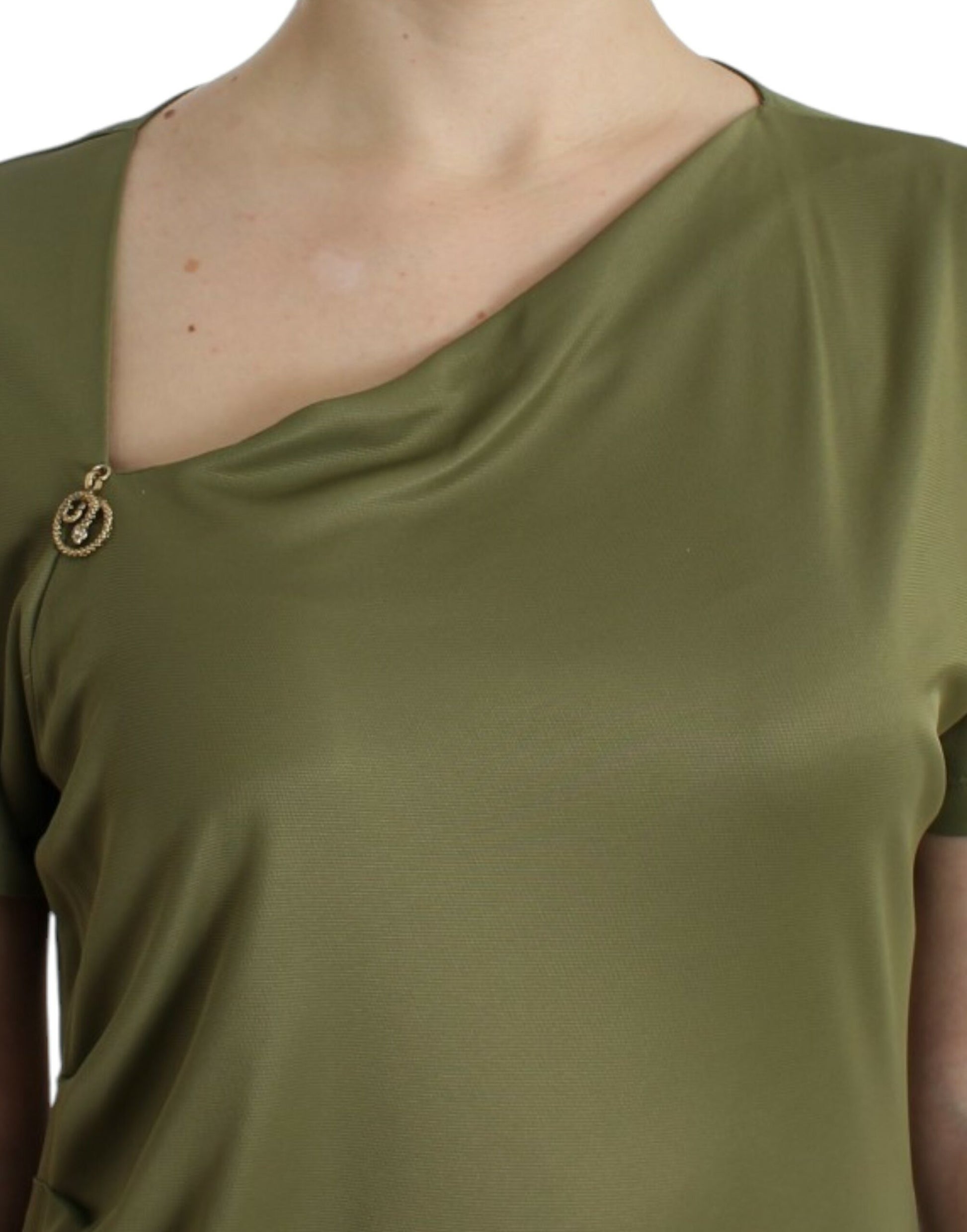 Elegant Green Jersey Blouse with Gold Accents - GLAMHUB BOUTIQUE 