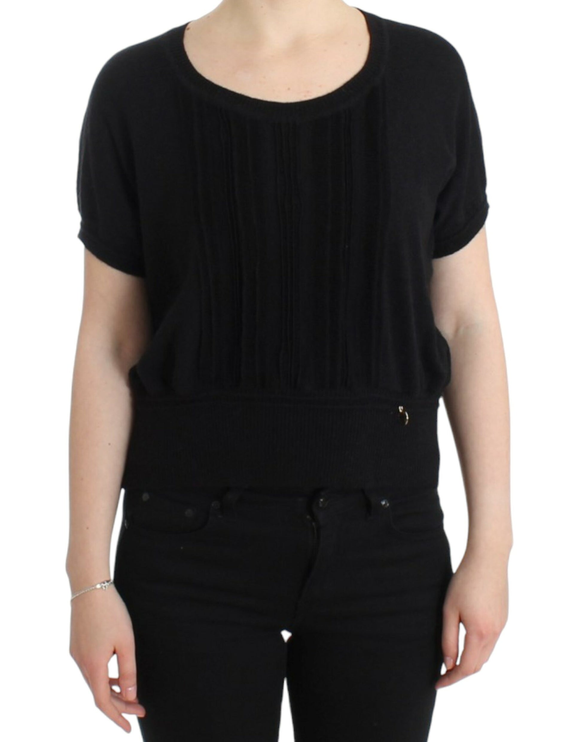 Elegant Short Sleeved Black Jumper - GLAMHUB BOUTIQUE 