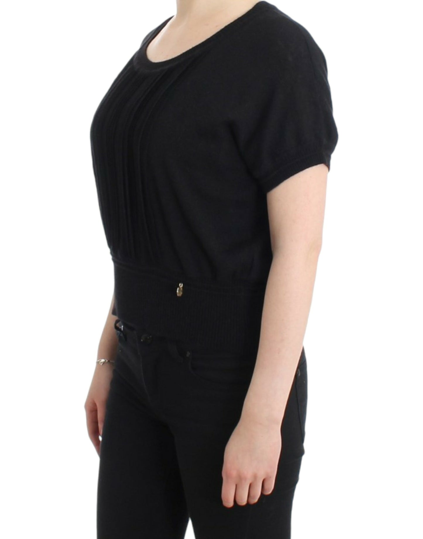 Elegant Short Sleeved Black Jumper - GLAMHUB BOUTIQUE 