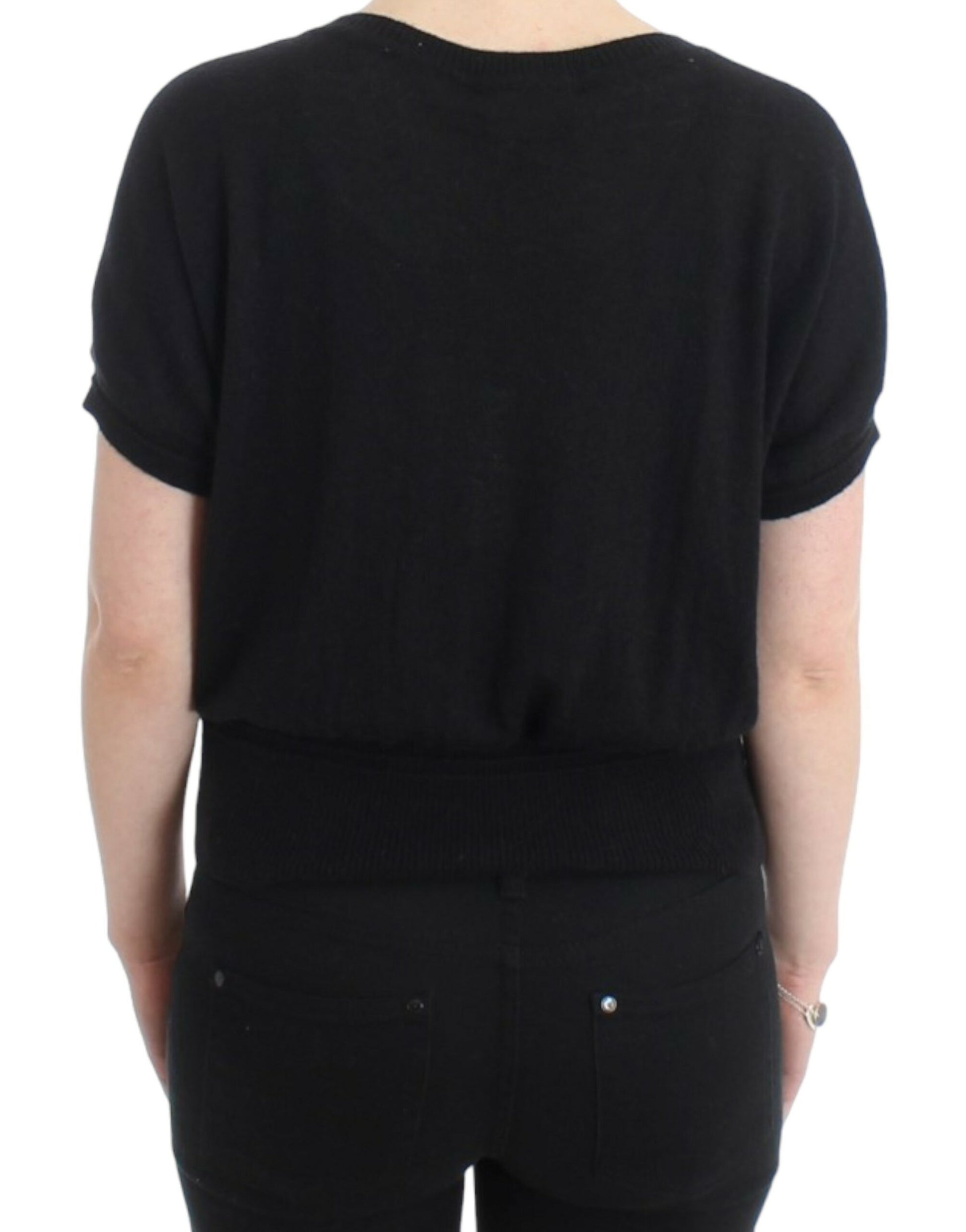 Elegant Short Sleeved Black Jumper - GLAMHUB BOUTIQUE 