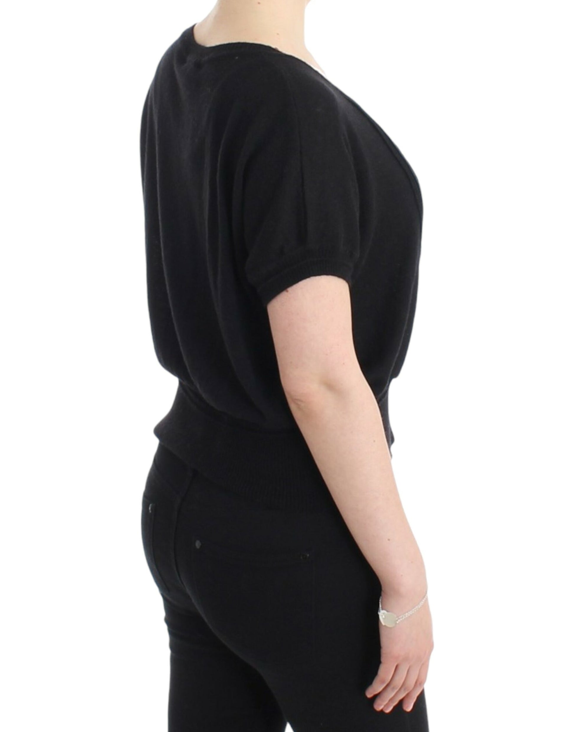 Elegant Short Sleeved Black Jumper - GLAMHUB BOUTIQUE 