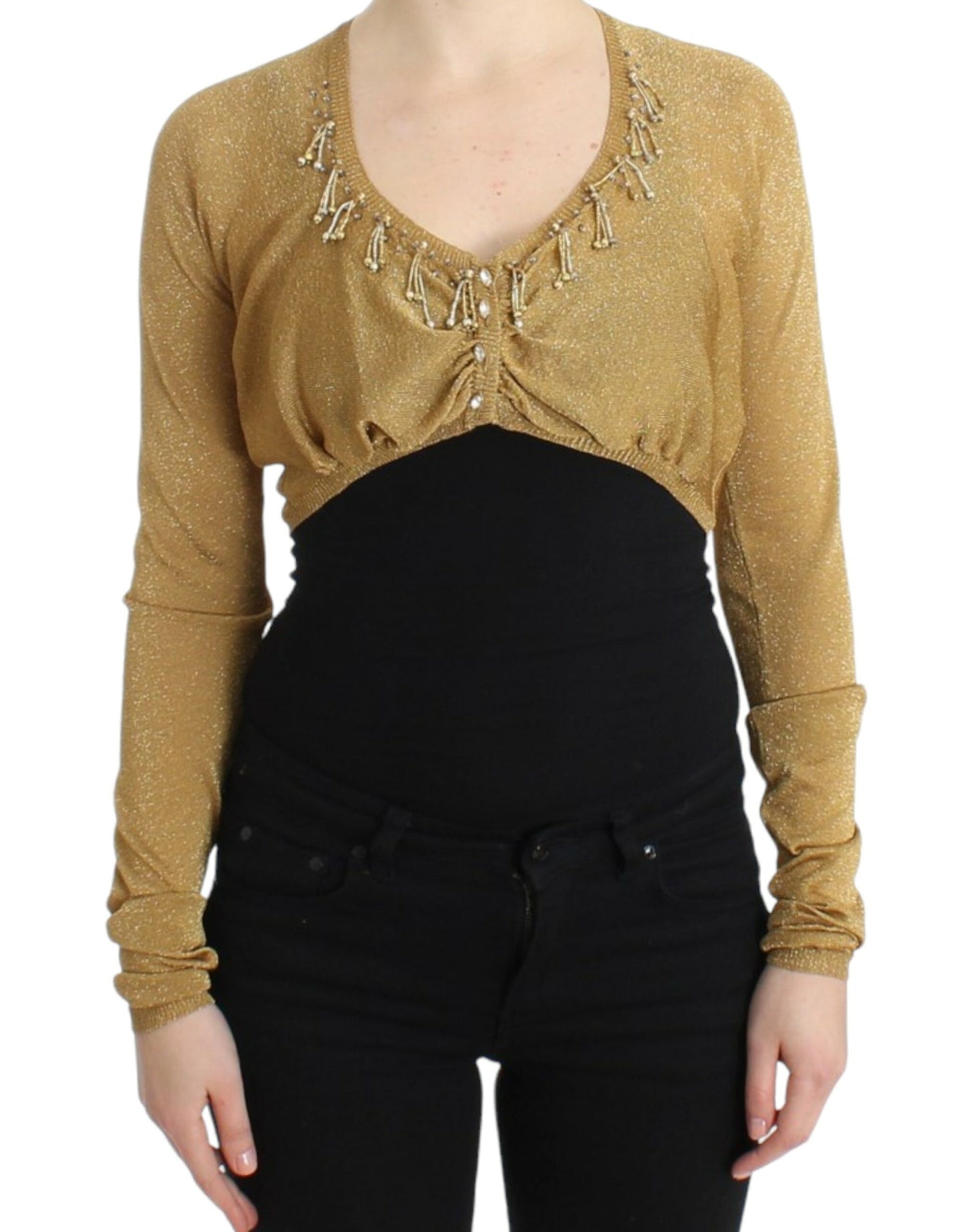 Embellished Gold Shimmer Shrug - GLAMHUB BOUTIQUE 