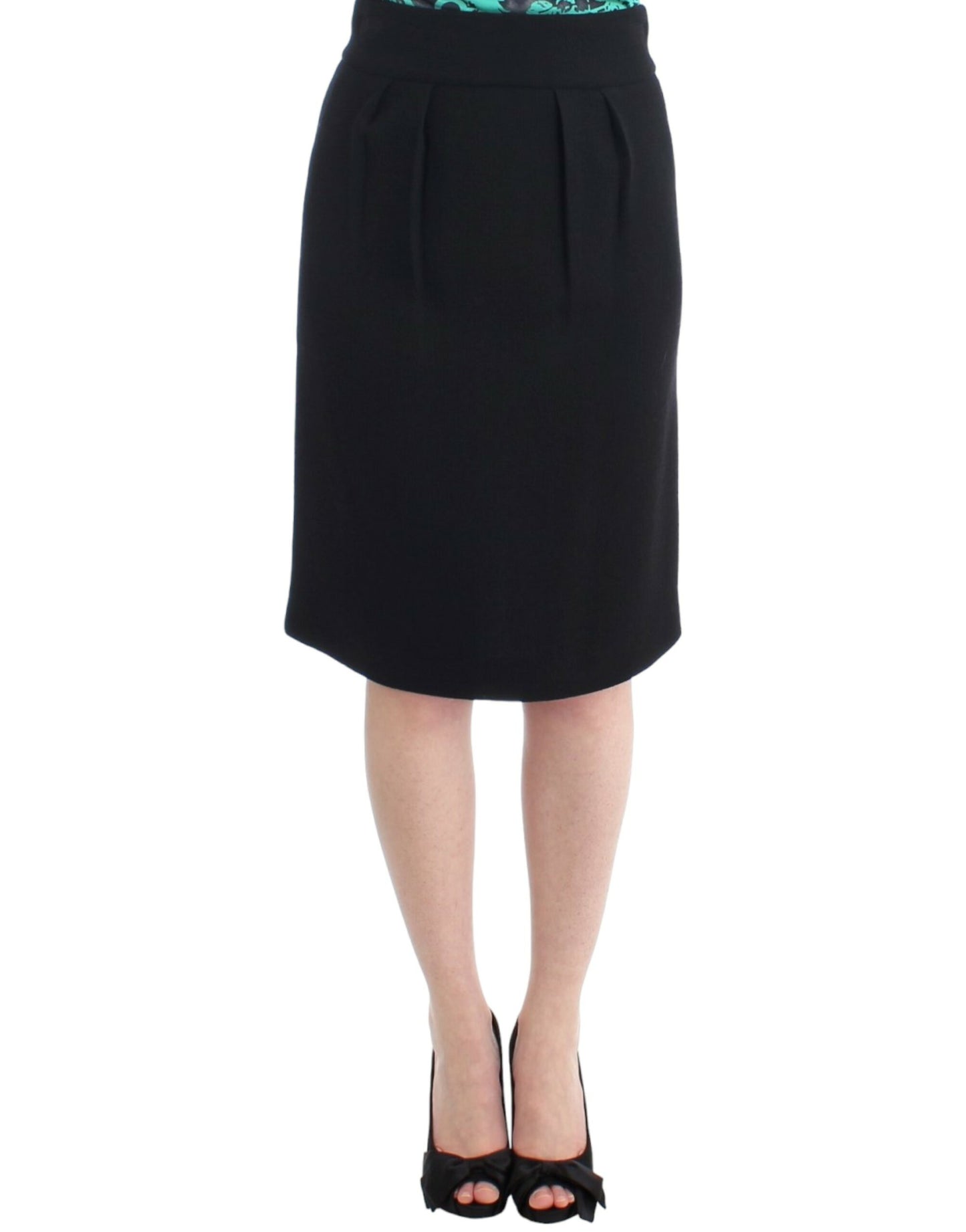 Elegant Black Wool Pencil Skirt - GLAMHUB BOUTIQUE 