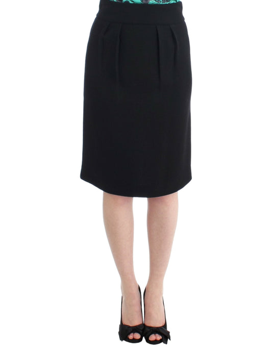 Elegant Black Wool Pencil Skirt - GLAMHUB BOUTIQUE 