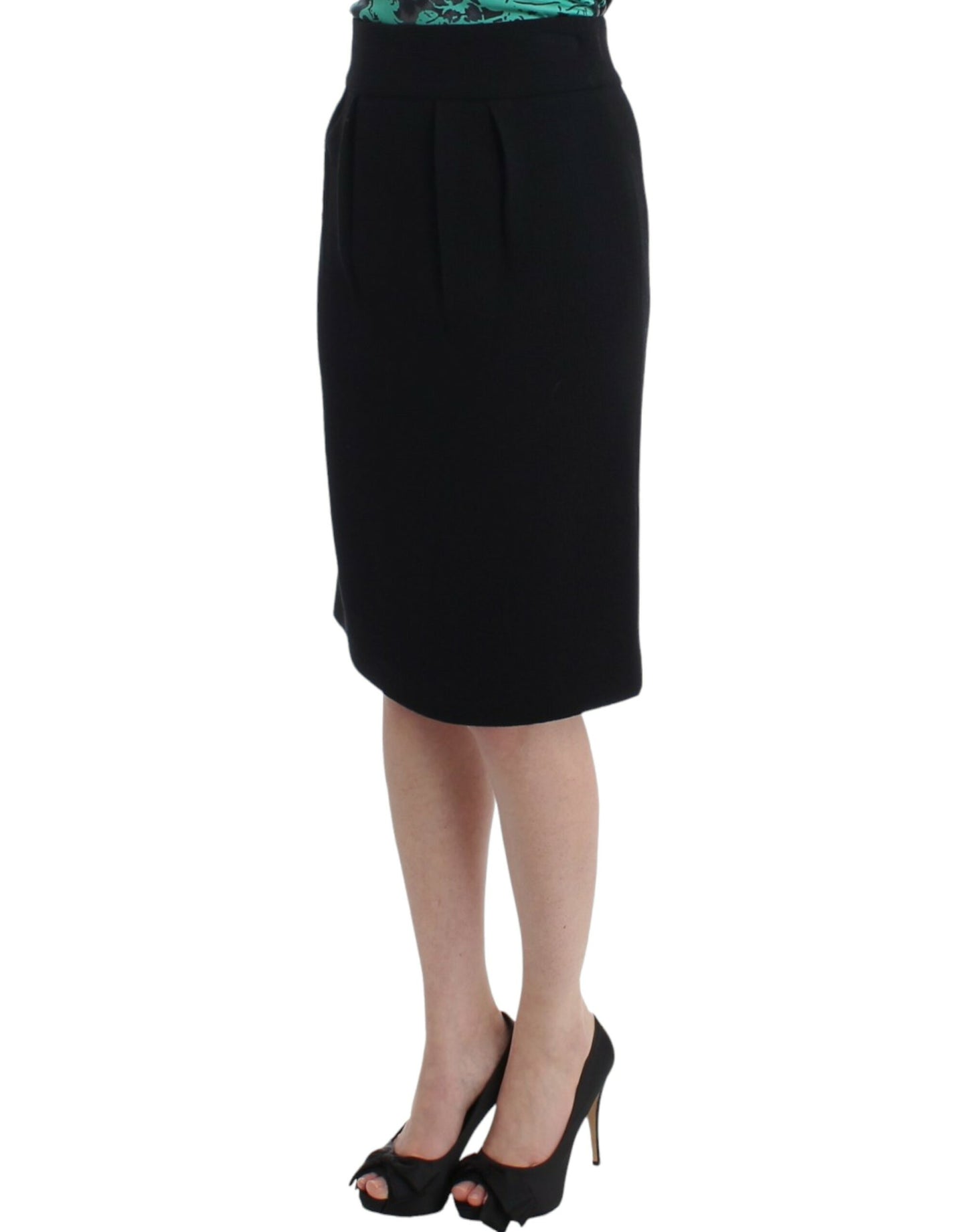 Elegant Black Wool Pencil Skirt - GLAMHUB BOUTIQUE 