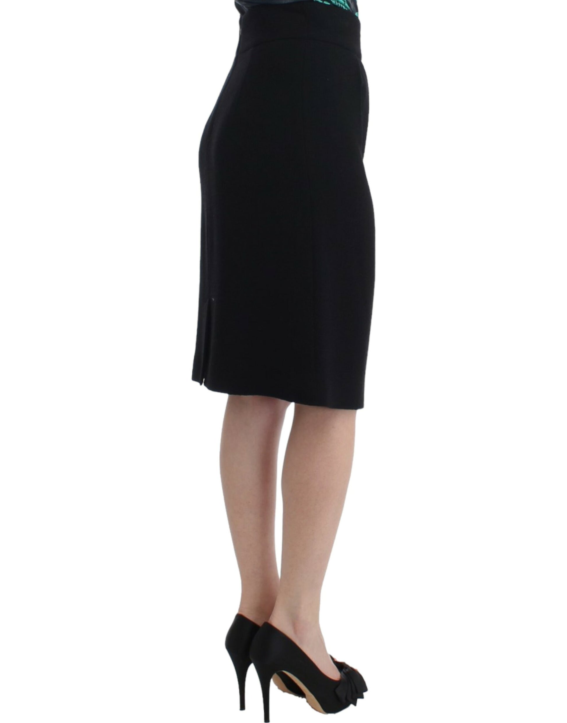 Elegant Black Wool Pencil Skirt - GLAMHUB BOUTIQUE 