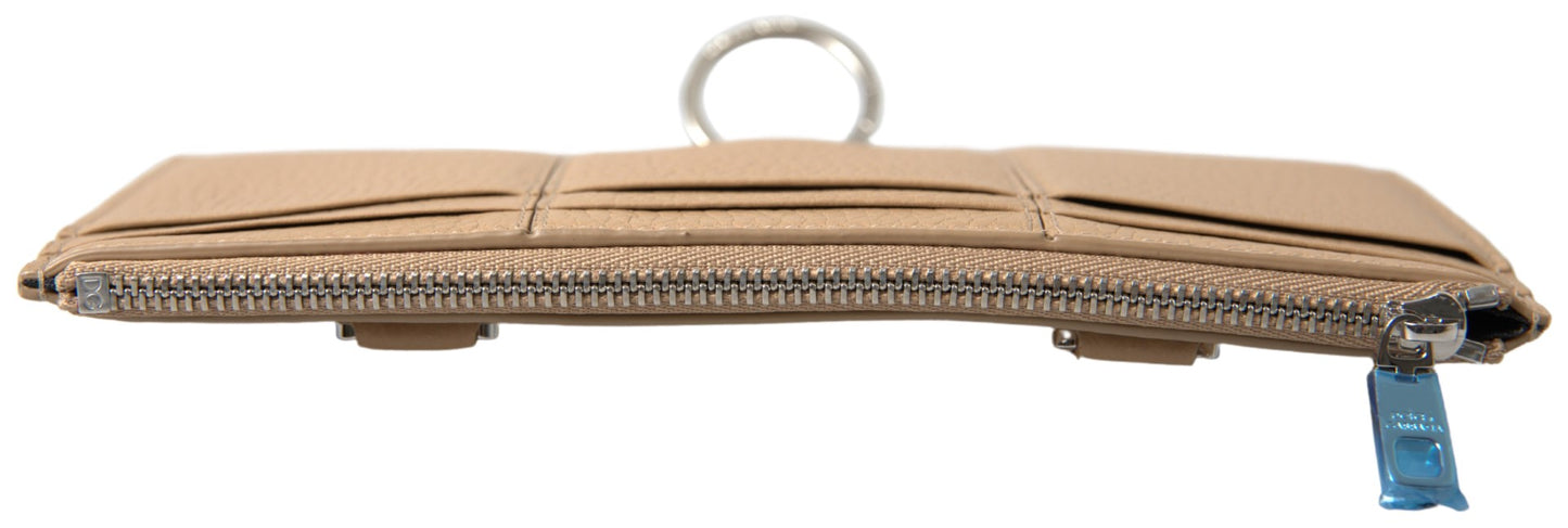 Elegante beige Lederbrieftasche mit abnehmbarem Riemen