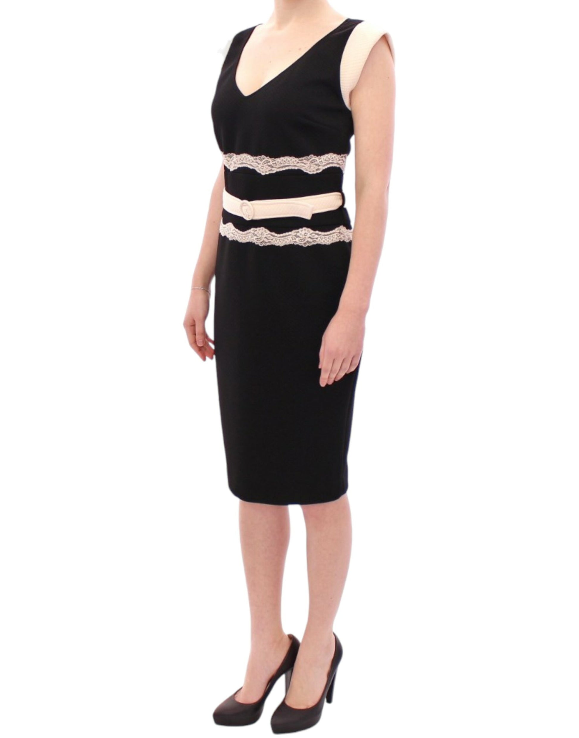 Elegant Sheath Lace Dress in Black and Beige - GLAMHUB BOUTIQUE 