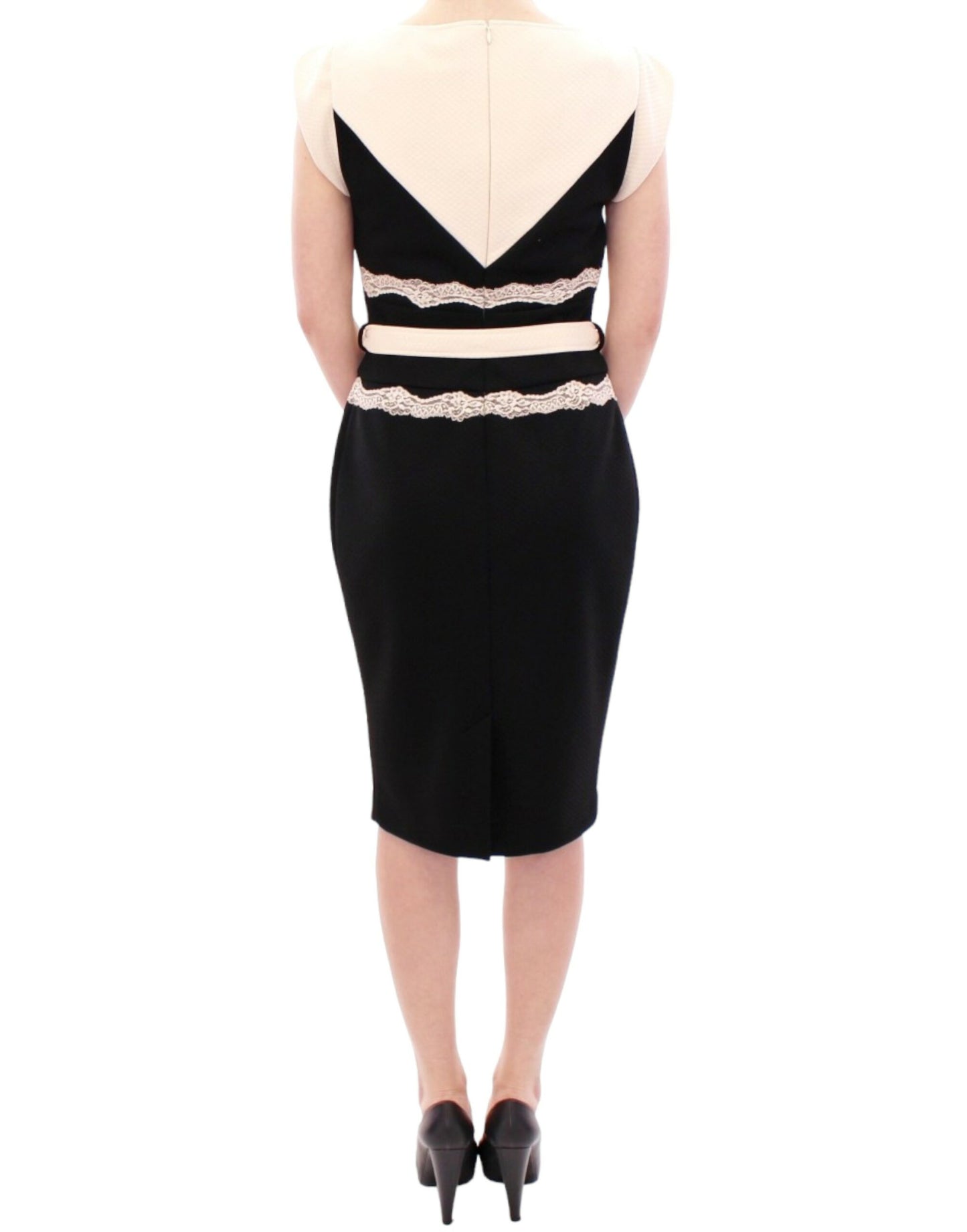 Elegant Sheath Lace Dress in Black and Beige - GLAMHUB BOUTIQUE 