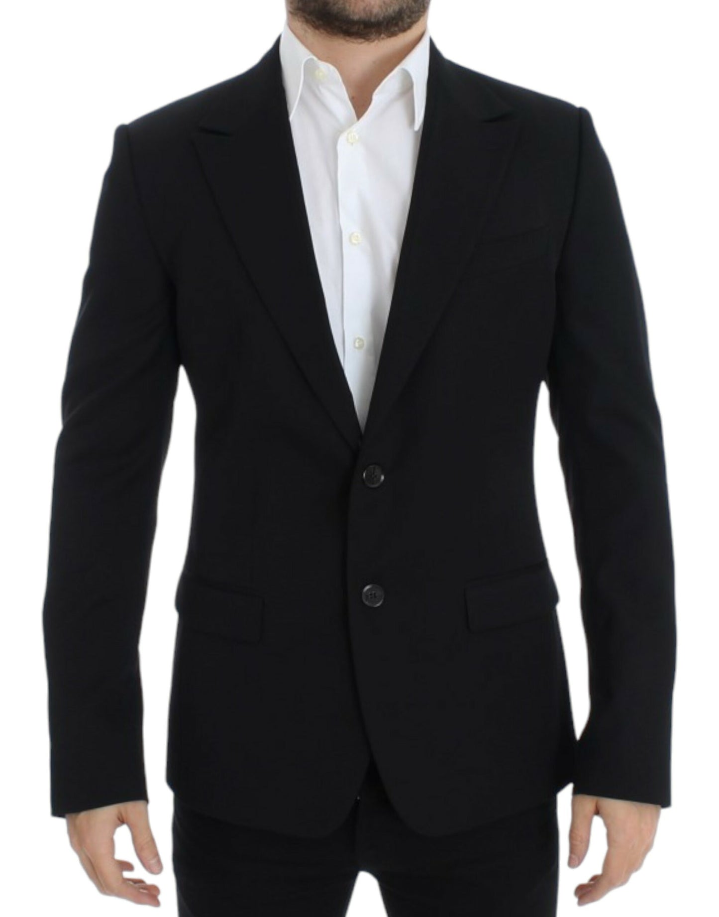 Elegant Slim Fit Black Wool Blazer - GlamHub Luxury and Icon Brand Clothing