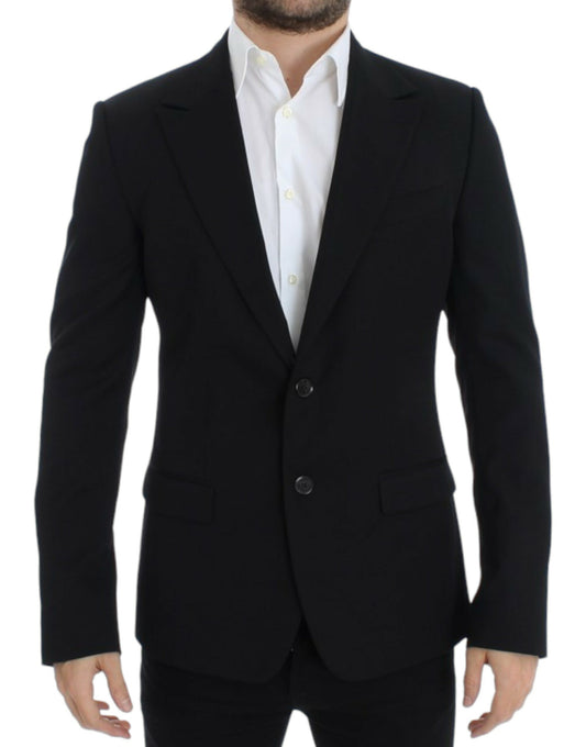 Elegant Slim Fit Black Wool Blazer - GlamHub Luxury and Icon Brand Clothing