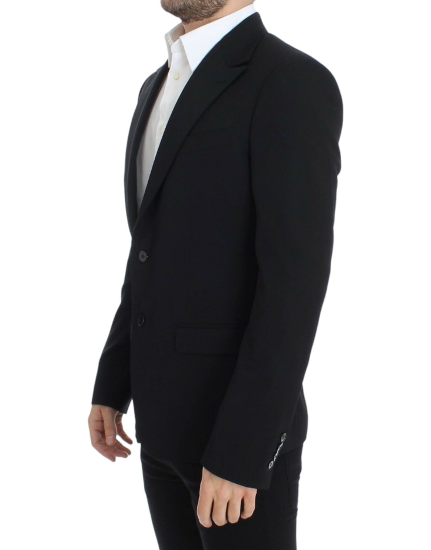 Elegant Slim Fit Black Wool Blazer - GlamHub Luxury and Icon Brand Clothing