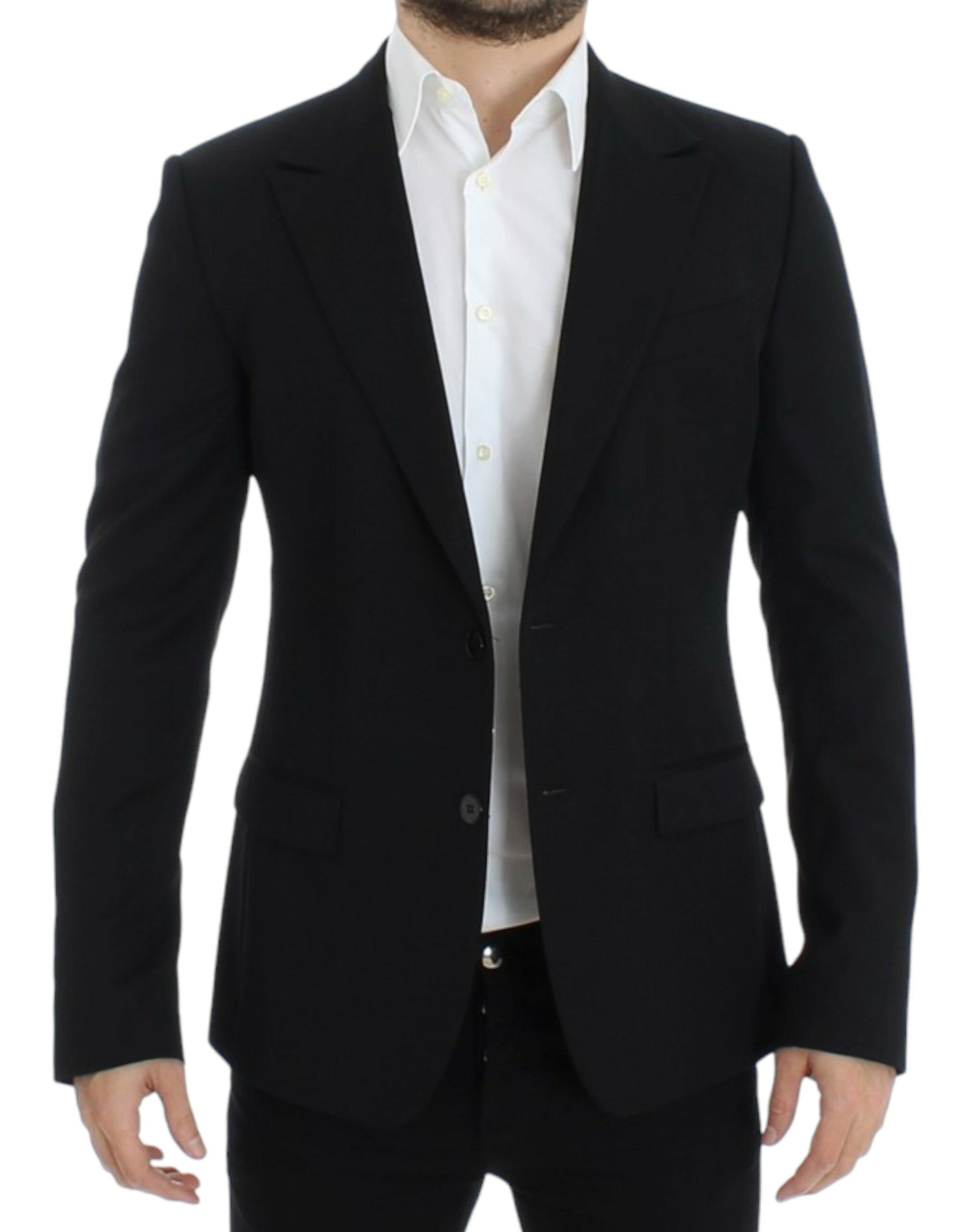 Elegant Slim Fit Black Wool Blazer - GlamHub Luxury and Icon Brand Clothing