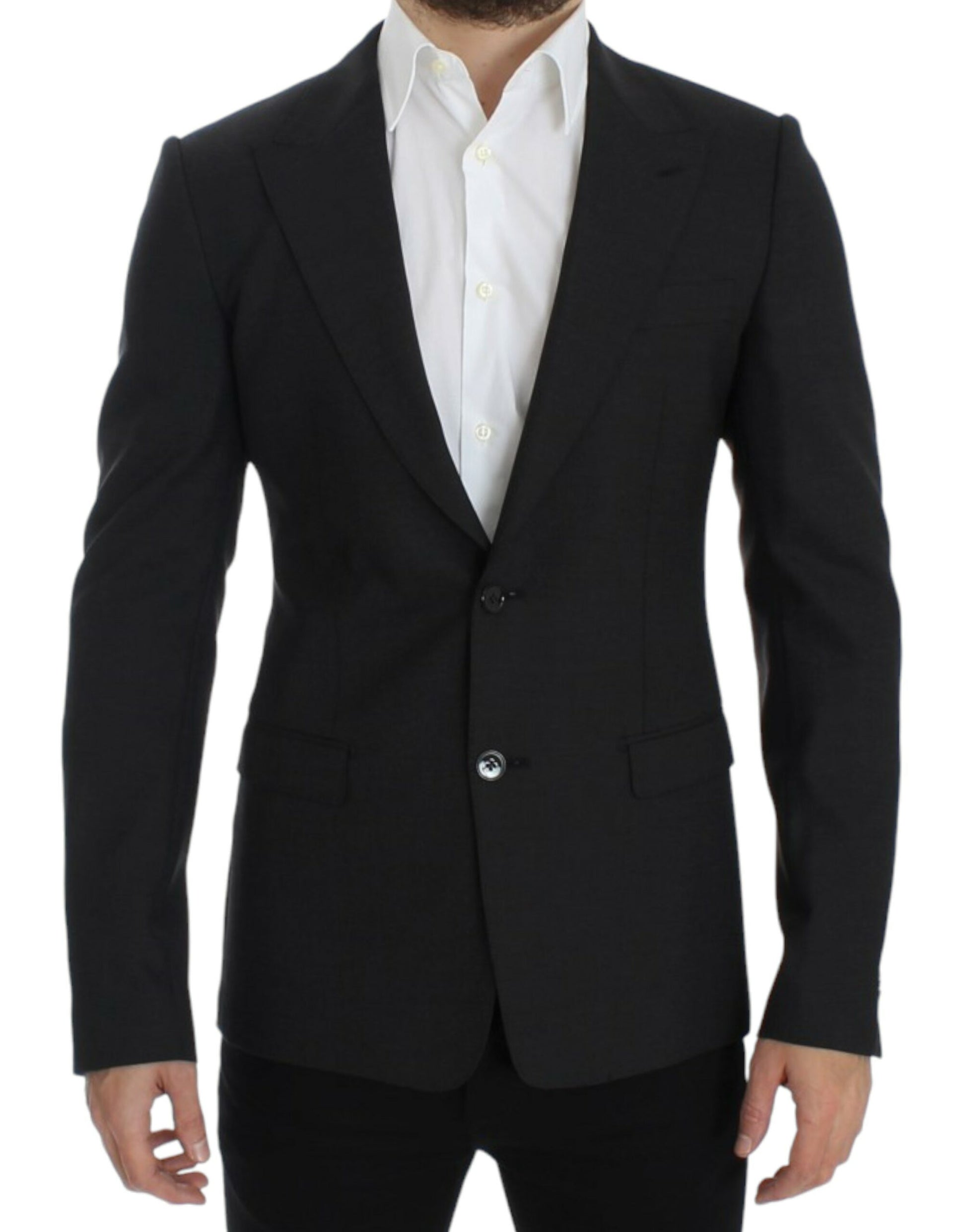 Sleek Gray Wool Slim Fit Blazer - GlamHub Luxury and Icon Brand Clothing