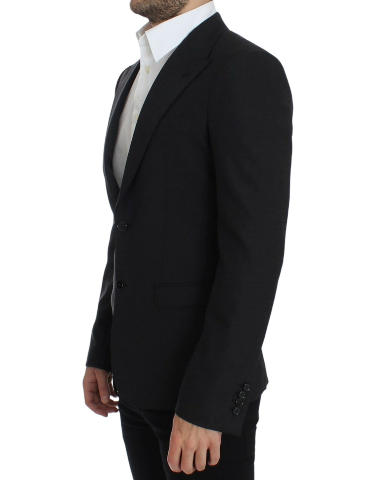 Sleek Gray Wool Slim Fit Blazer - GlamHub Luxury and Icon Brand Clothing