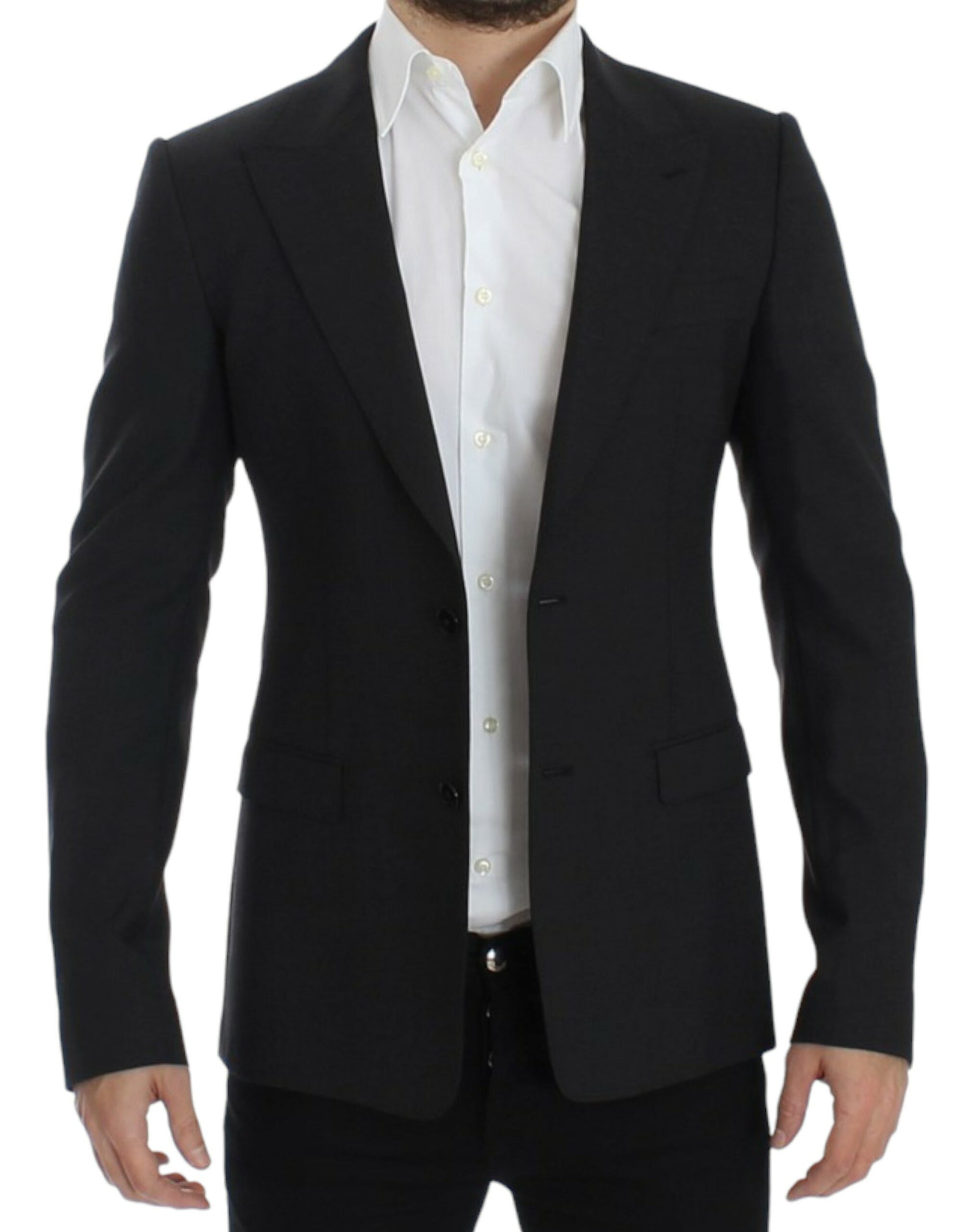 Sleek Gray Wool Slim Fit Blazer - GlamHub Luxury and Icon Brand Clothing