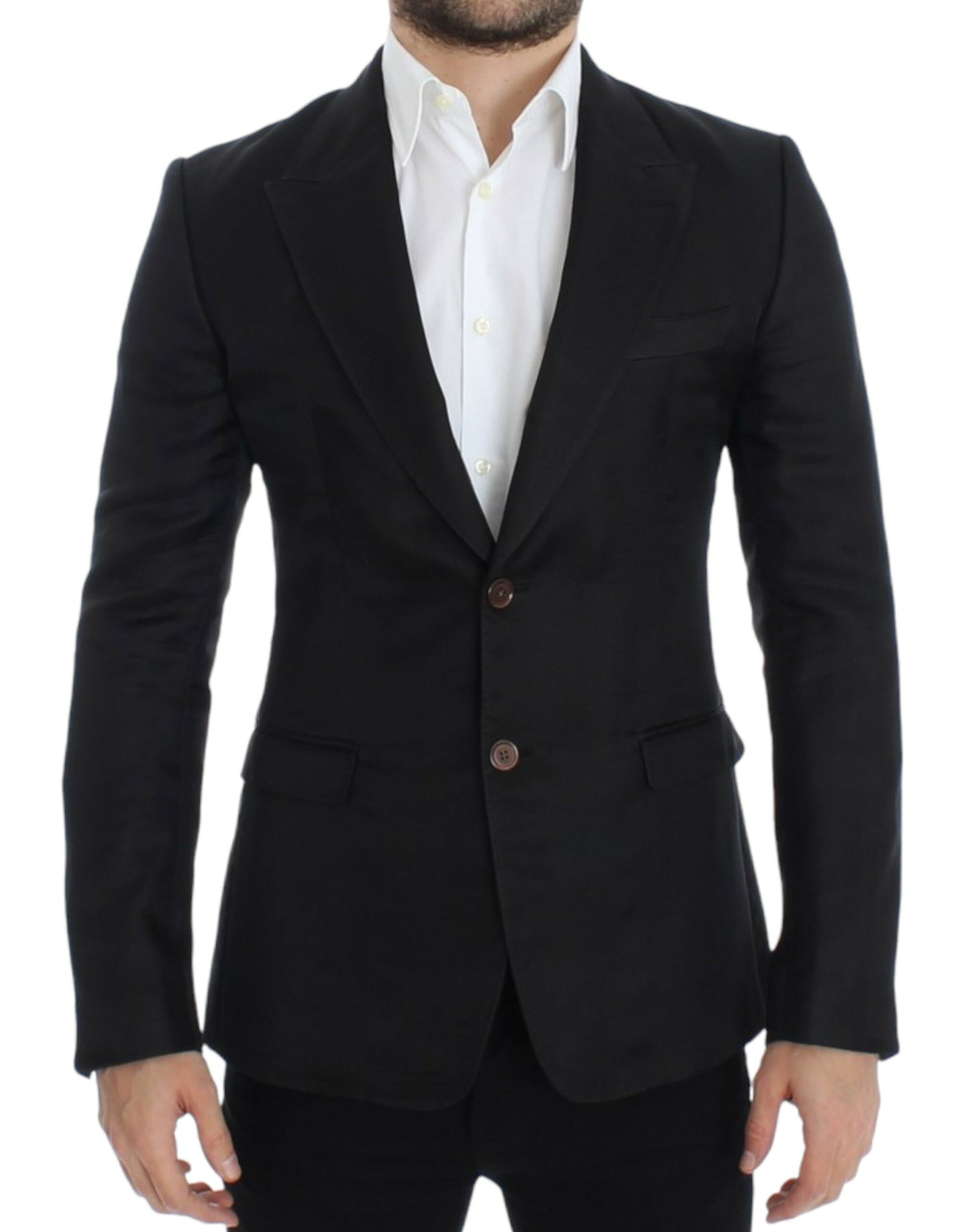 Elegant Black Silk Blend Two-Button Blazer - GlamHub Luxury and Icon Brand Clothing