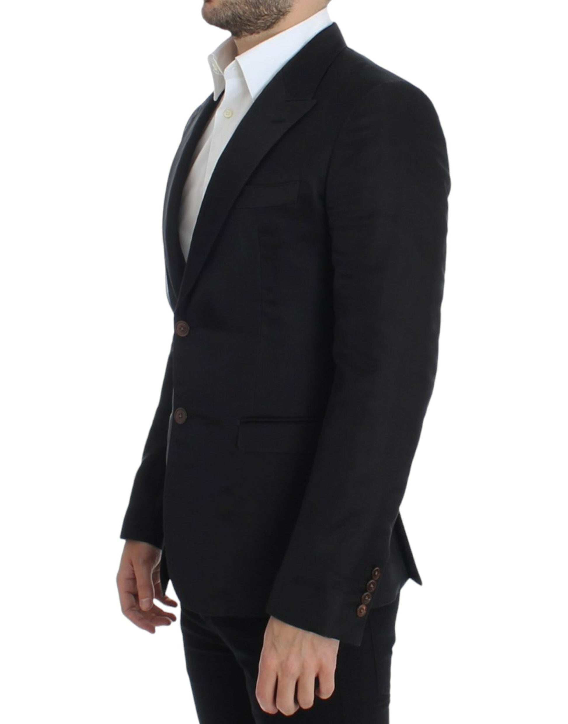 Elegant Black Silk Blend Two-Button Blazer - GlamHub Luxury and Icon Brand Clothing