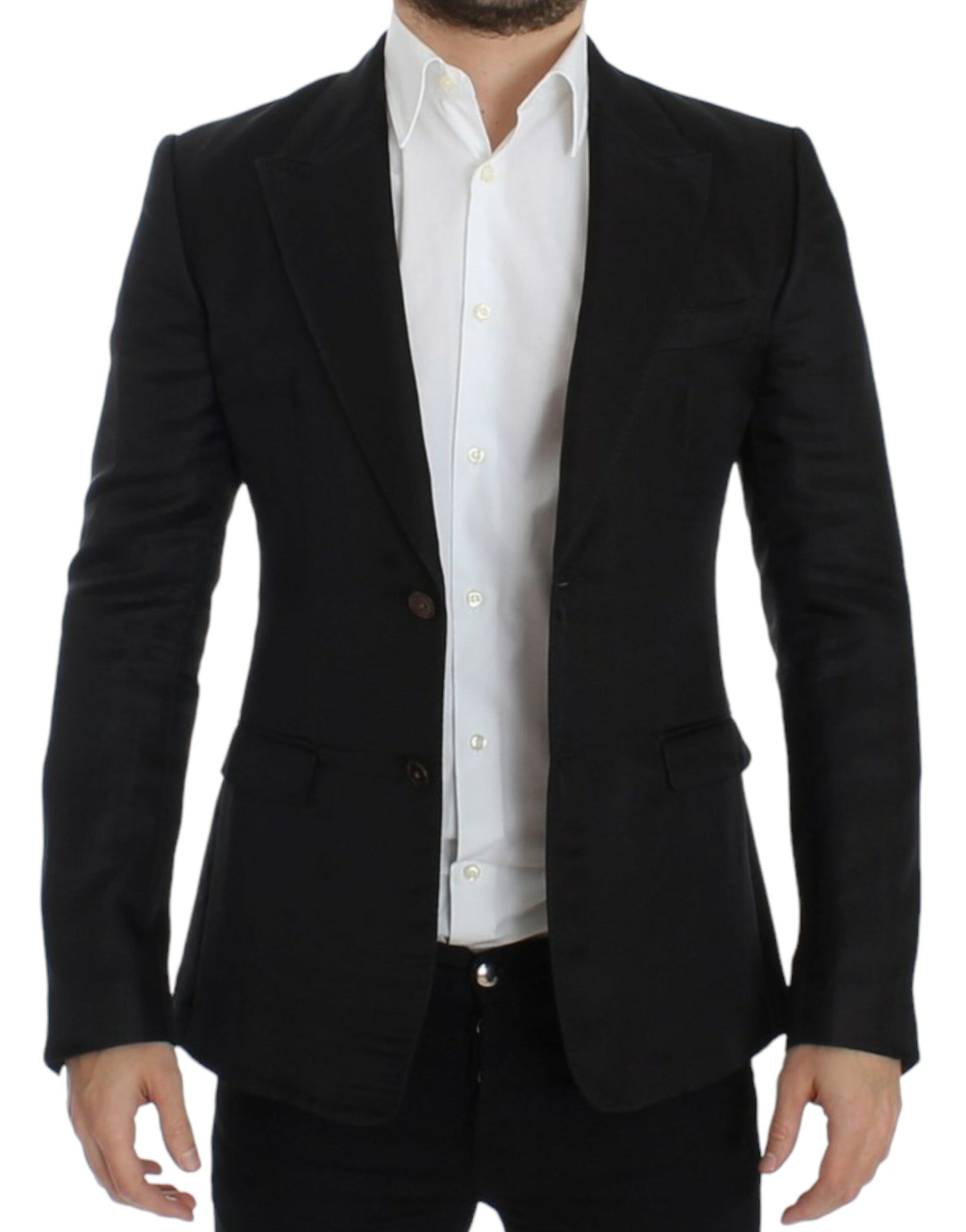 Elegant Black Silk Blend Two-Button Blazer - GlamHub Luxury and Icon Brand Clothing