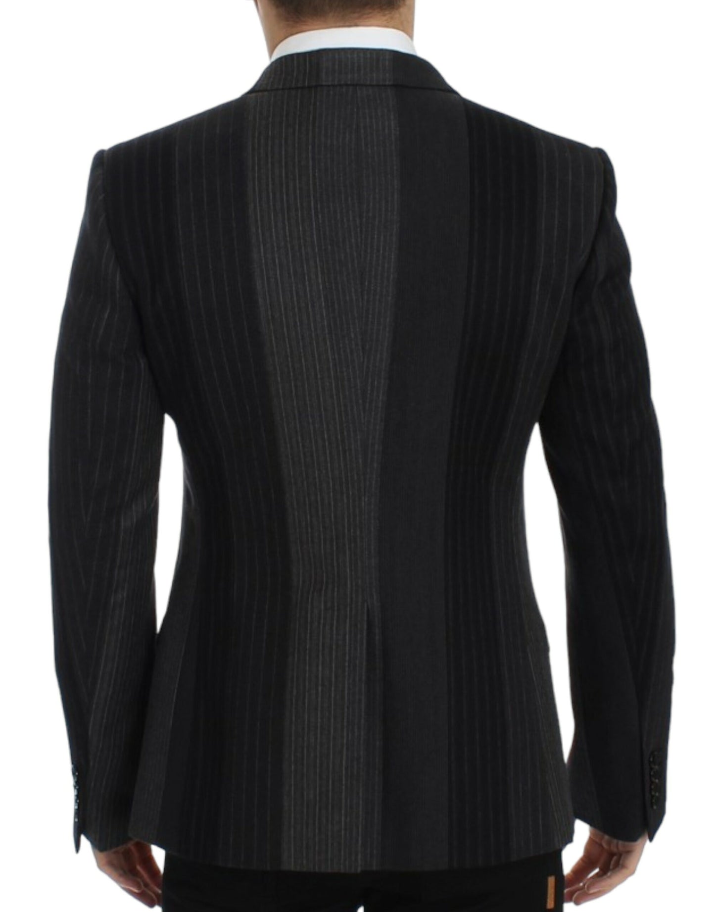 Elegant Gray Striped Wool Slim Blazer - GlamHub Luxury and Icon Brand Clothing