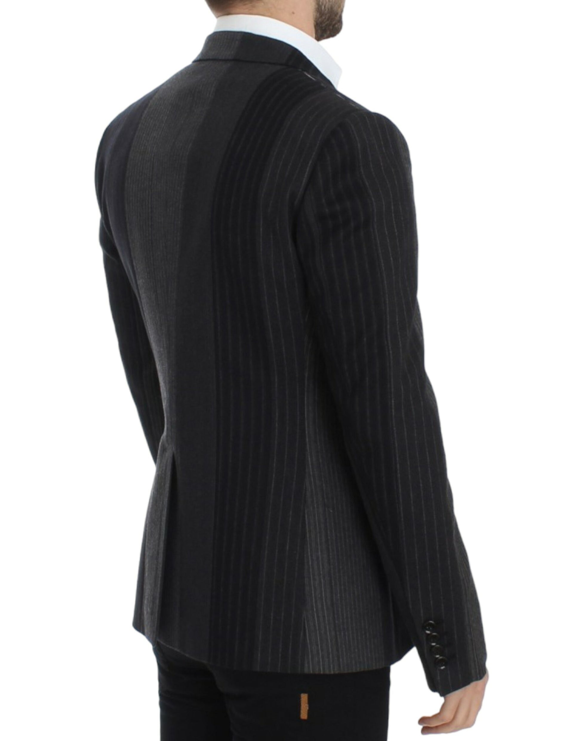 Elegant Gray Striped Wool Slim Blazer - GlamHub Luxury and Icon Brand Clothing