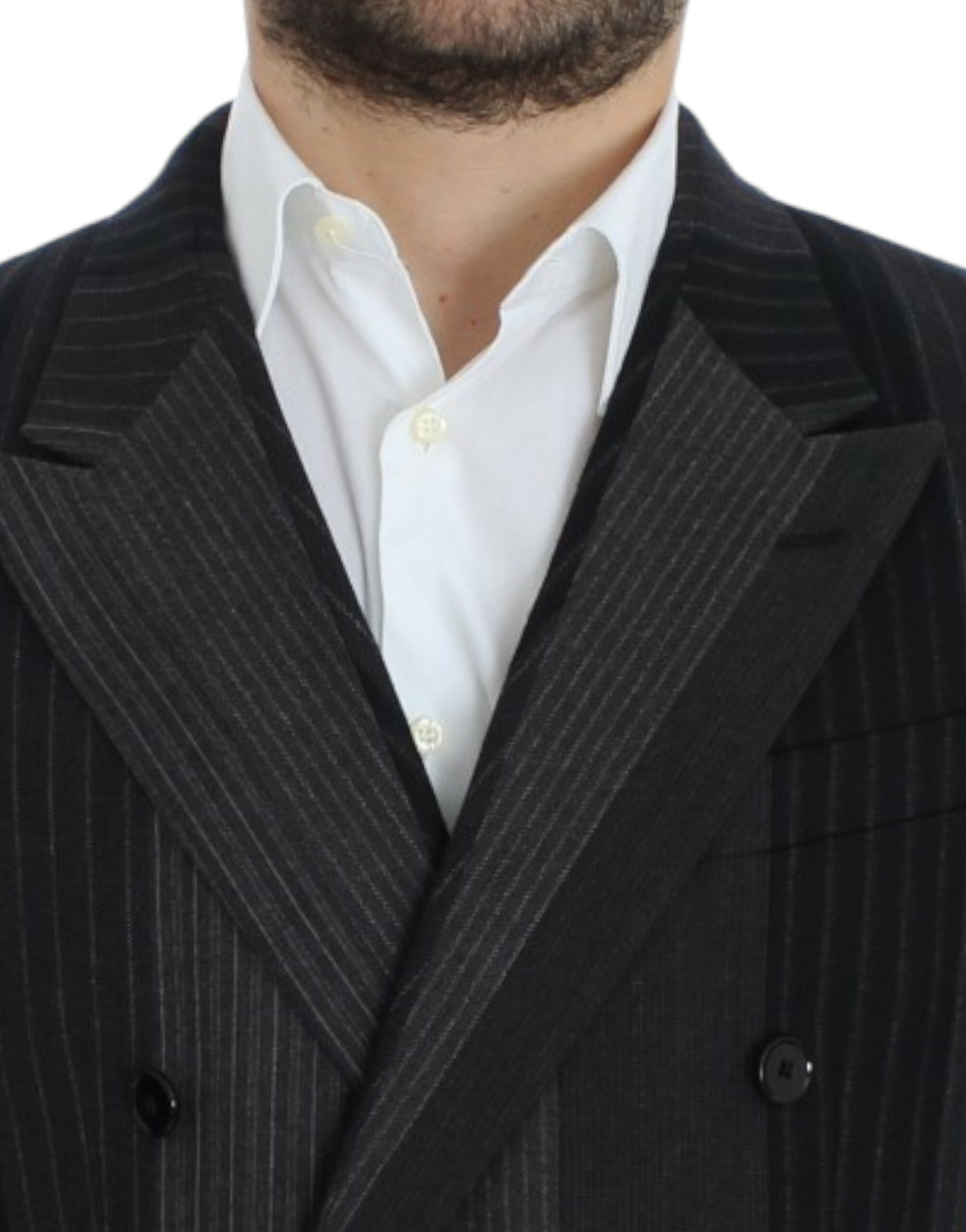 Elegant Gray Striped Wool Slim Blazer - GlamHub Luxury and Icon Brand Clothing