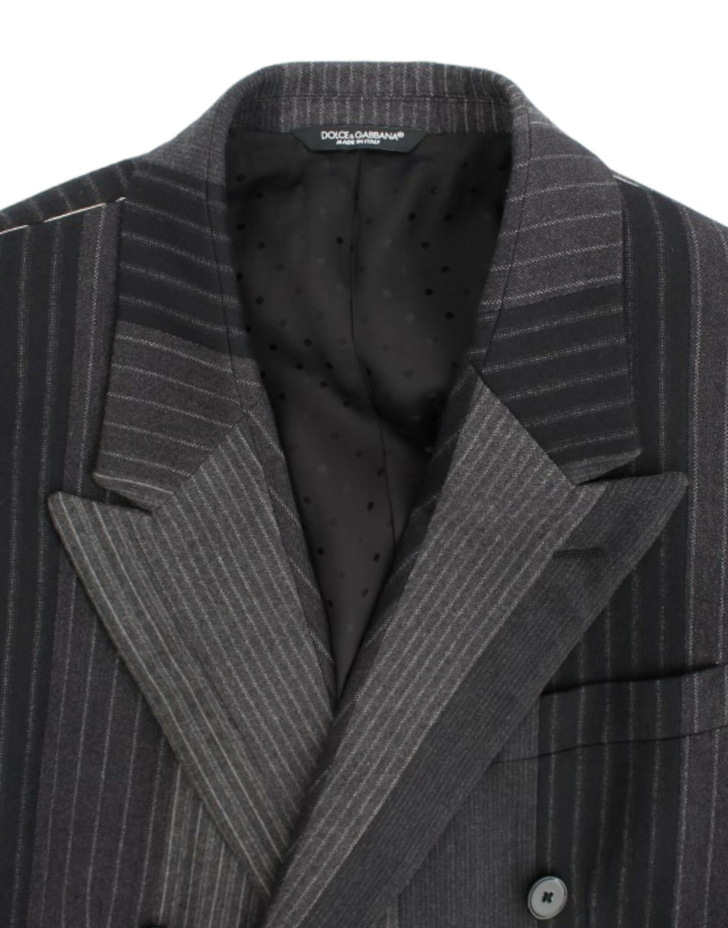 Elegant Gray Striped Wool Slim Blazer - GlamHub Luxury and Icon Brand Clothing