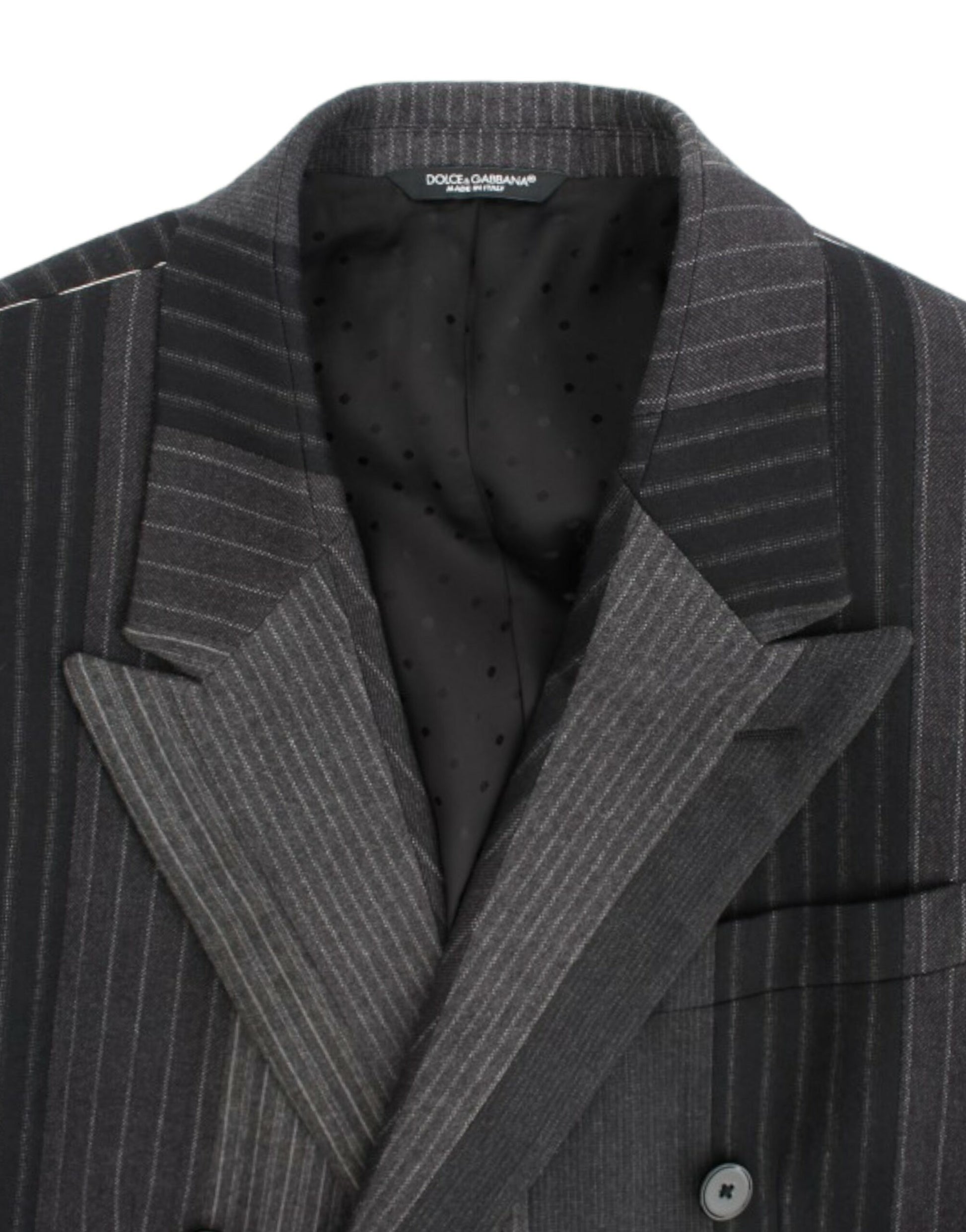 Elegant Gray Striped Wool Slim Blazer - GlamHub Luxury and Icon Brand Clothing