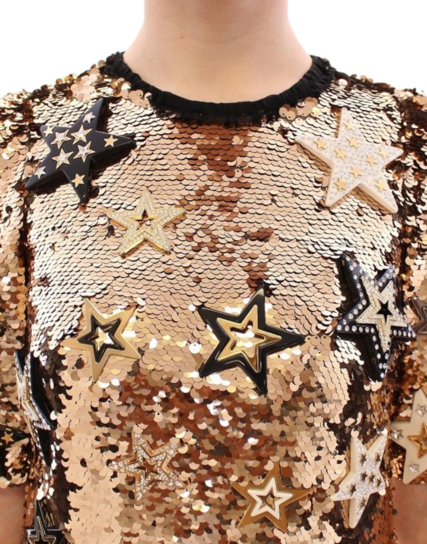 Exquisite Gold Sequined Star Sheath Dress - GlamHub Luxury and Icon Brand Clothing