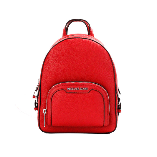 Jaycee Mini XS Bright Red Pebbled Leather Zip Pocket Backpack Bag - GLAMHUB BOUTIQUE 