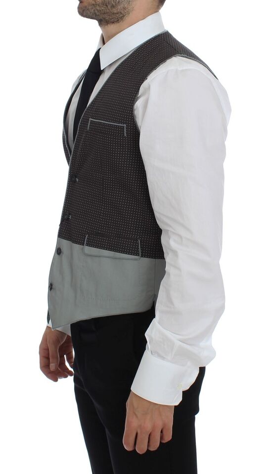 Elegant Gray Cotton Dress Vest - GlamHub Luxury and Icon Brand Clothing