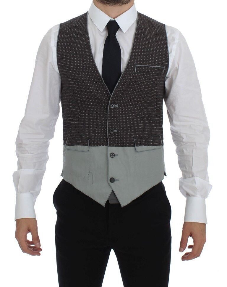 Elegant Gray Cotton Dress Vest - GlamHub Luxury and Icon Brand Clothing