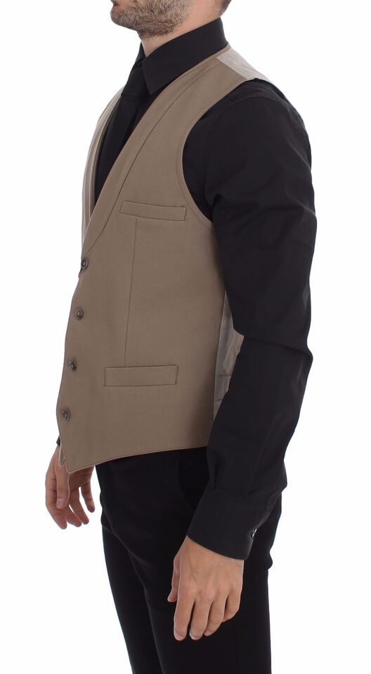 Elegant Beige Cotton Dress Vest – Slim Fit - GlamHub Luxury and Icon Brand Clothing