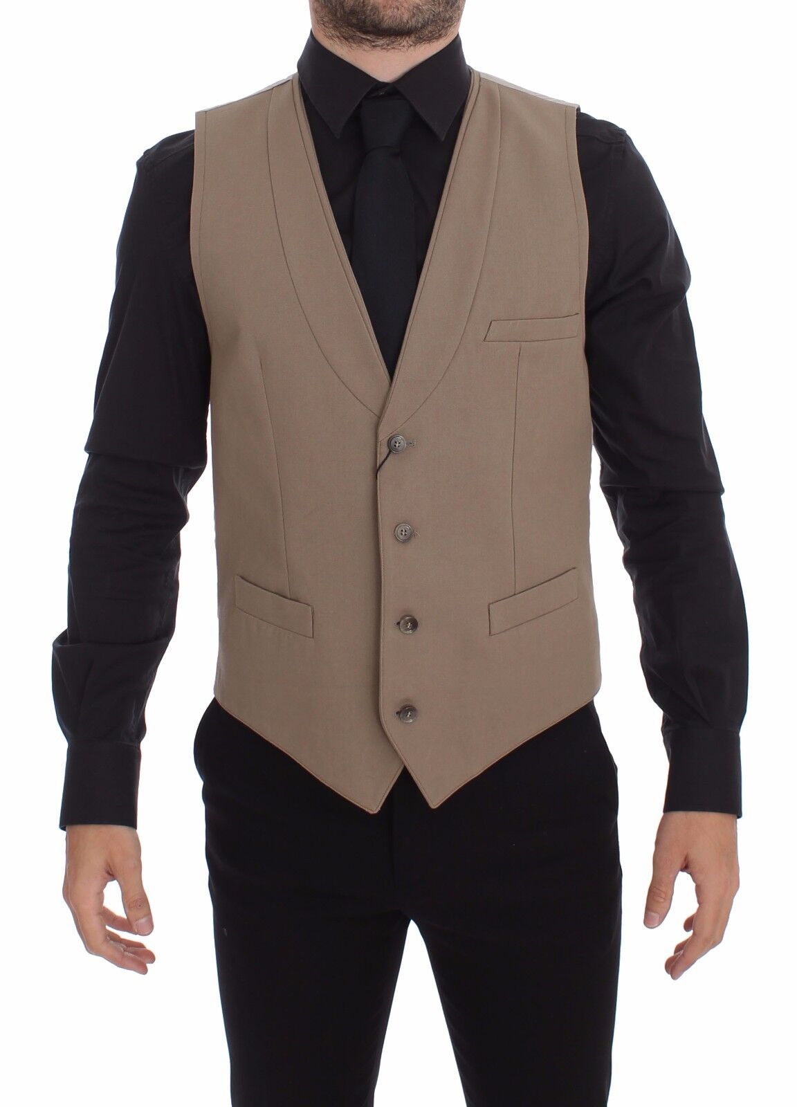 Elegant Beige Cotton Dress Vest – Slim Fit - GlamHub Luxury and Icon Brand Clothing