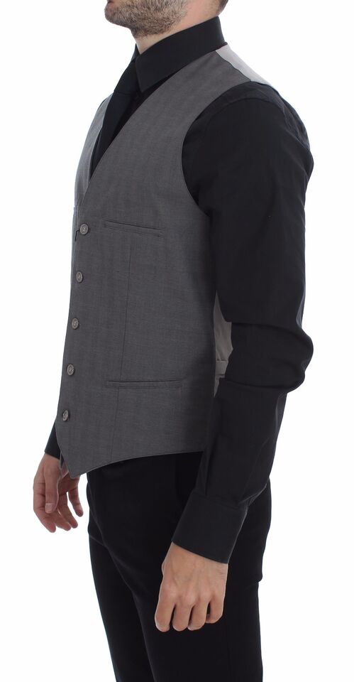 Elegant Gray Slim Fit Dress Vest - GlamHub Luxury and Icon Brand Clothing