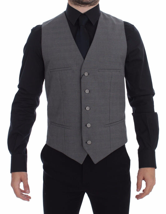 Elegant Gray Slim Fit Dress Vest - GlamHub Luxury and Icon Brand Clothing