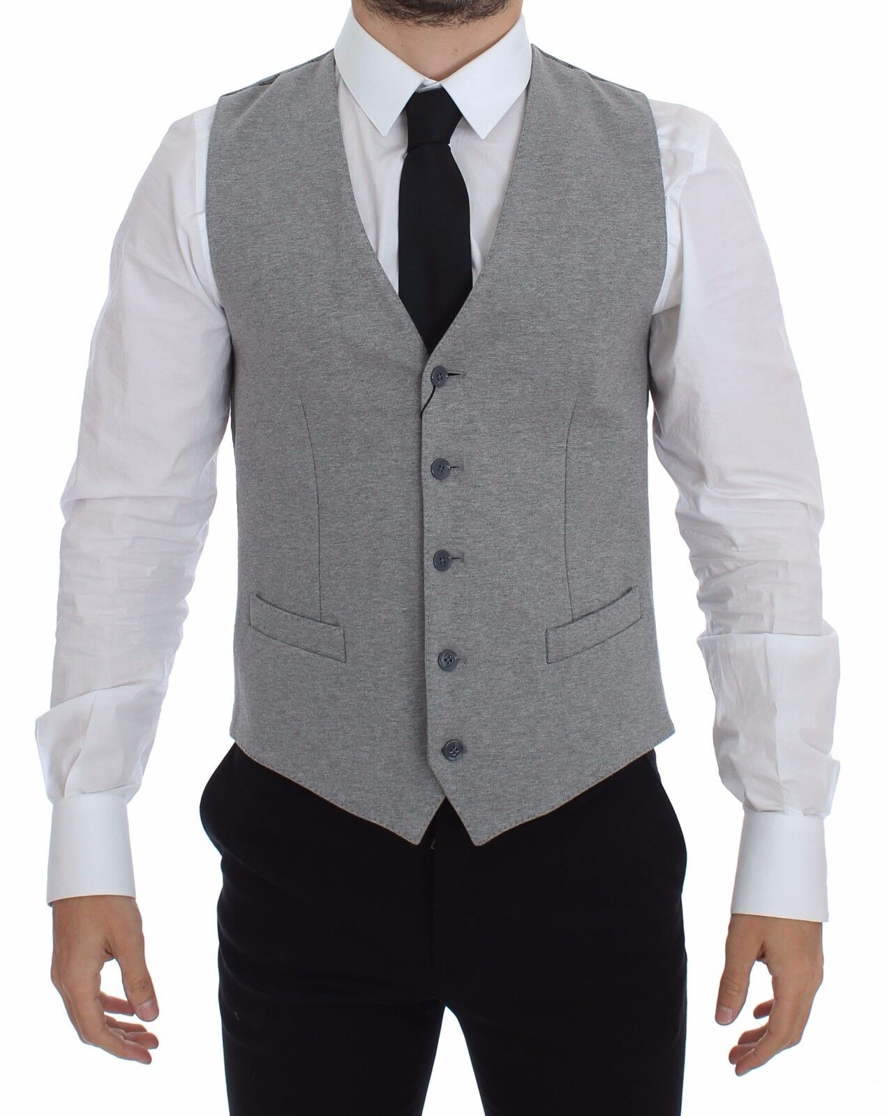 Elegant Gray Cotton Stretch Dress Vest - GlamHub Luxury and Icon Brand Clothing