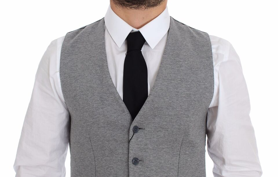 Elegant Gray Cotton Stretch Dress Vest - GlamHub Luxury and Icon Brand Clothing