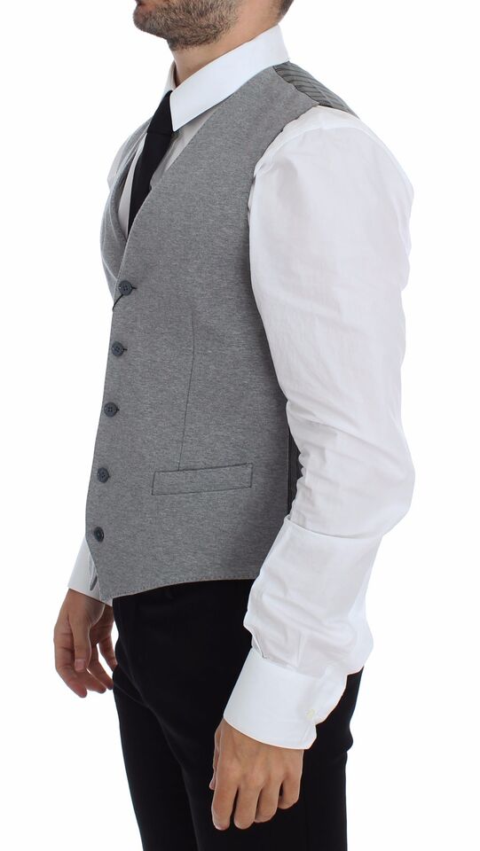 Elegant Gray Cotton Stretch Dress Vest - GlamHub Luxury and Icon Brand Clothing